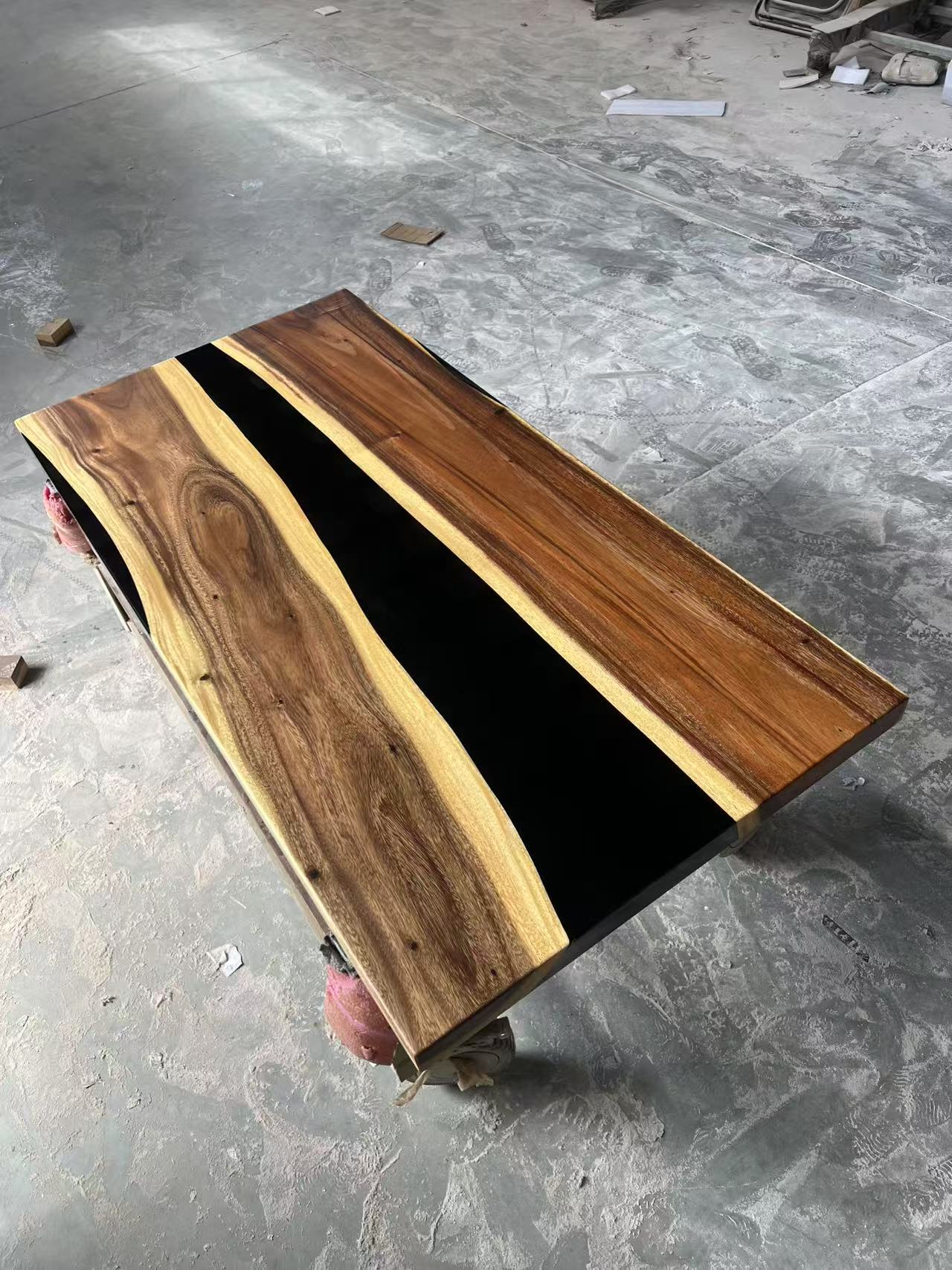 Custom Walnut Epoxy Resin River Table Black Resin ERX-38