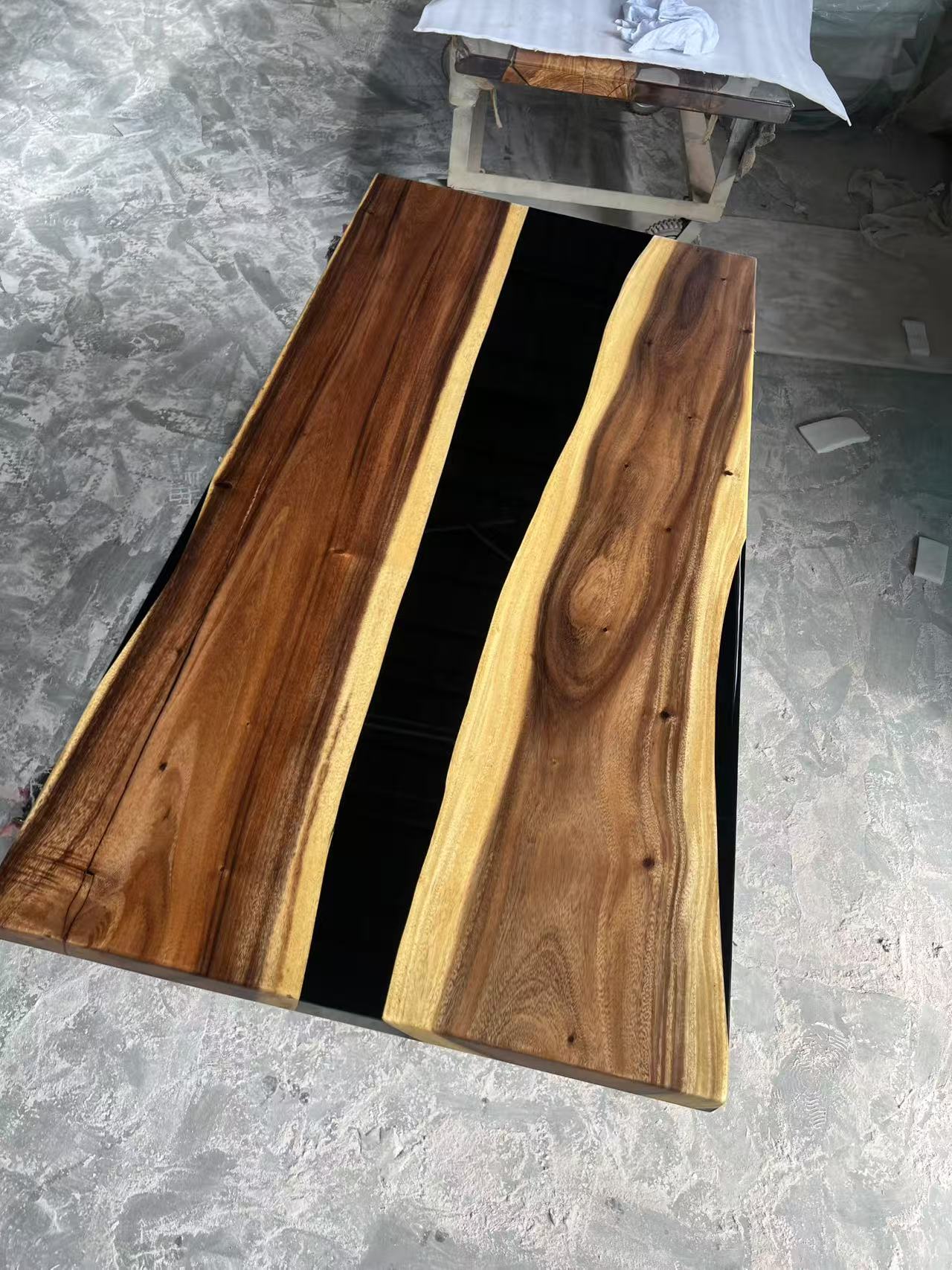 Custom Walnut Epoxy Resin River Table Black Resin ERX-38