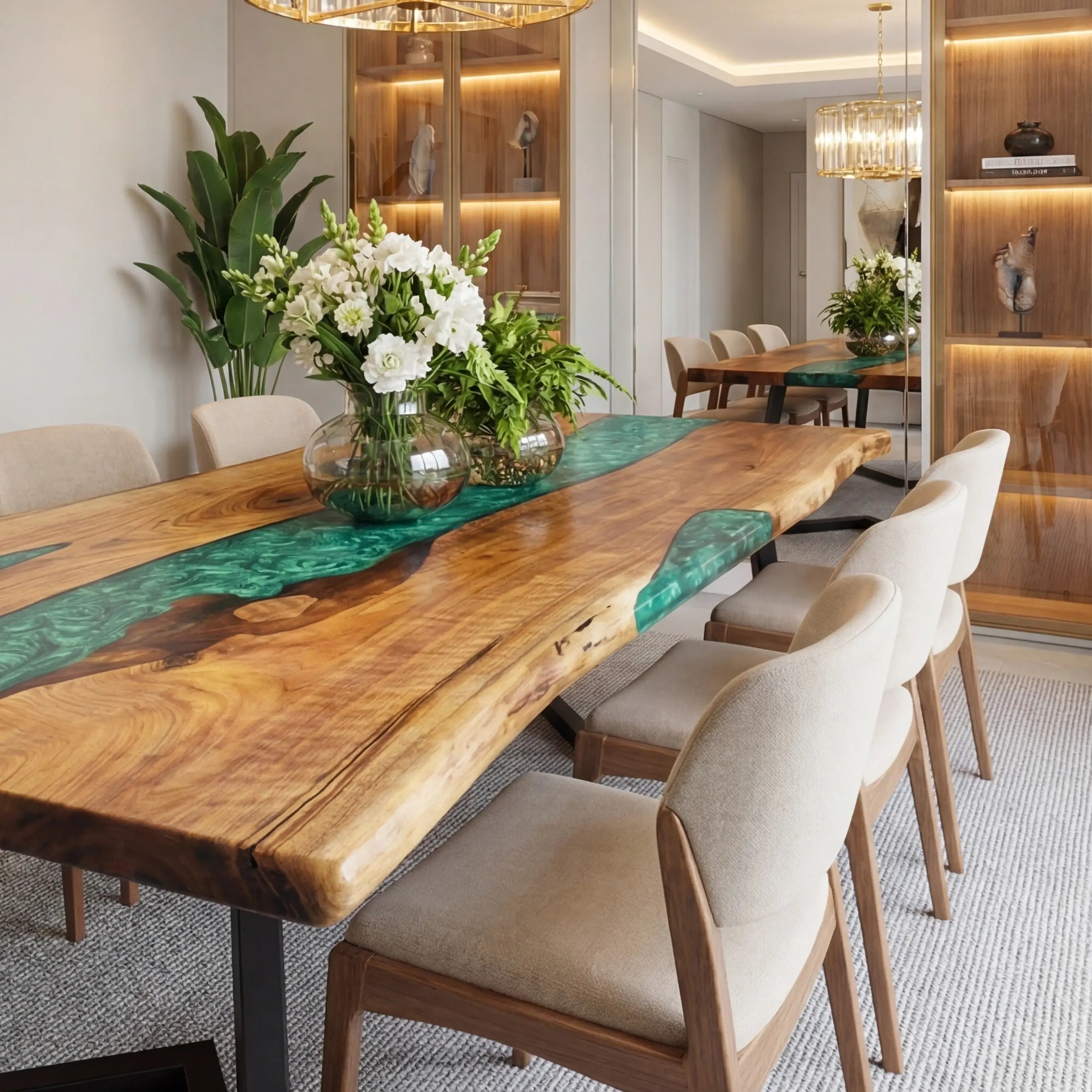 Custom Walnut Epoxy Resin River Table Mint Green Resin ERT-90