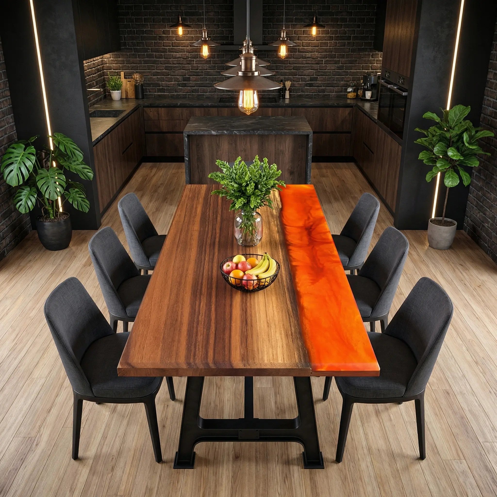 Custom-Walnut-Epoxy-Resin-River-Table-Orange-Resin-OGG-29-22