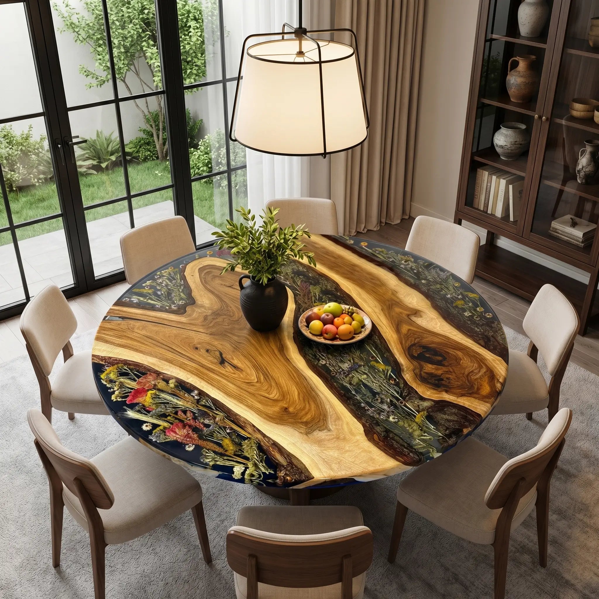 Custom-Walnut-Epoxy-Resin-Round-Flower-Coffee-Table-Black-Resin-WCT-72-18