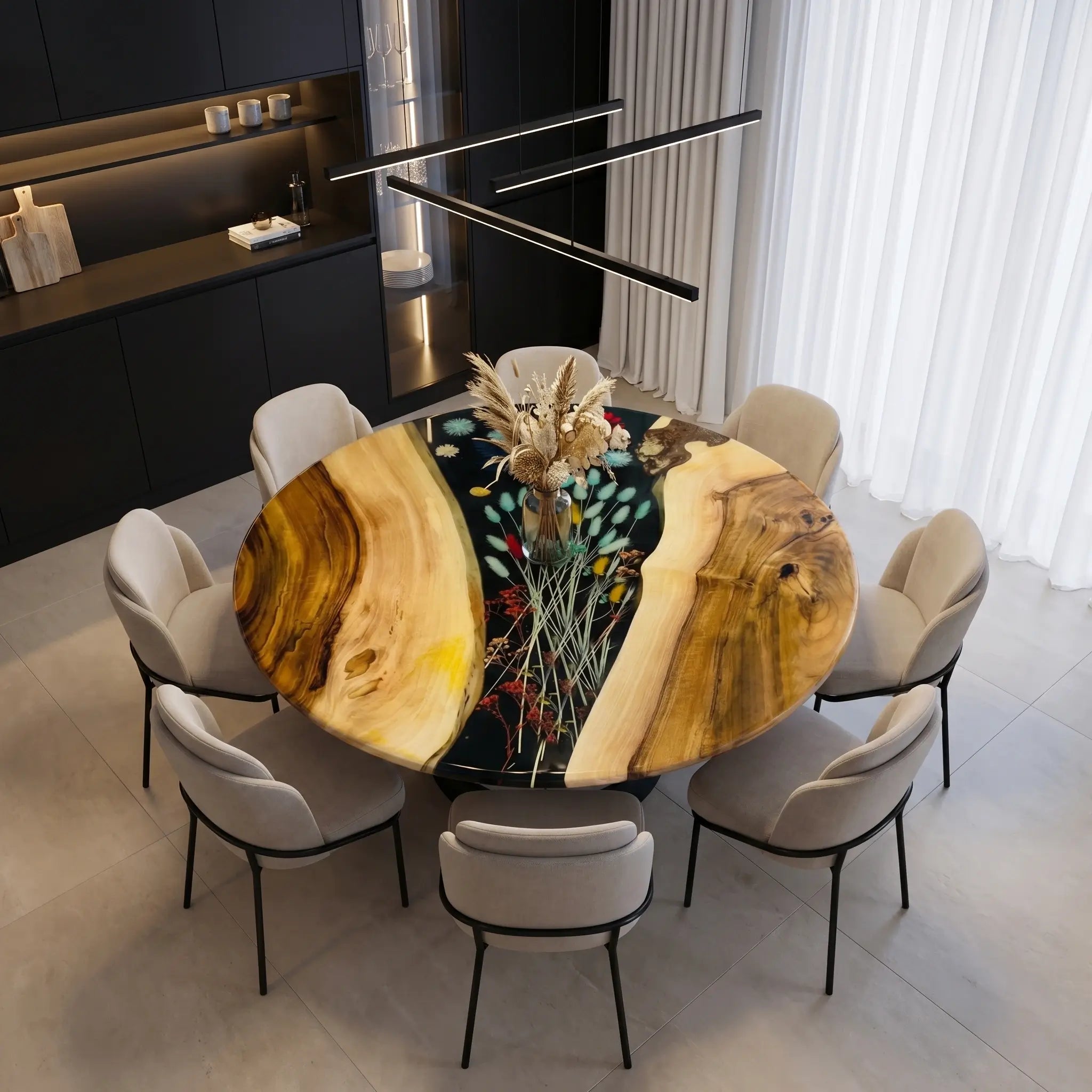 Custom-Walnut-Epoxy-Resin-Round-Flower-Coffee-Table-Black-Resin-WRT-33-22