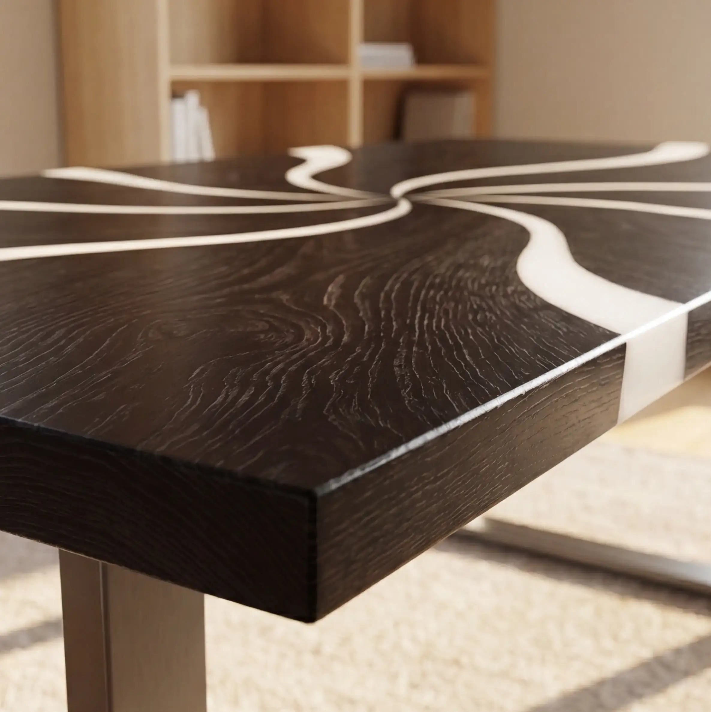 Custom Black Walnut and Solid White Resin “Vortex” Series Desk RD-26