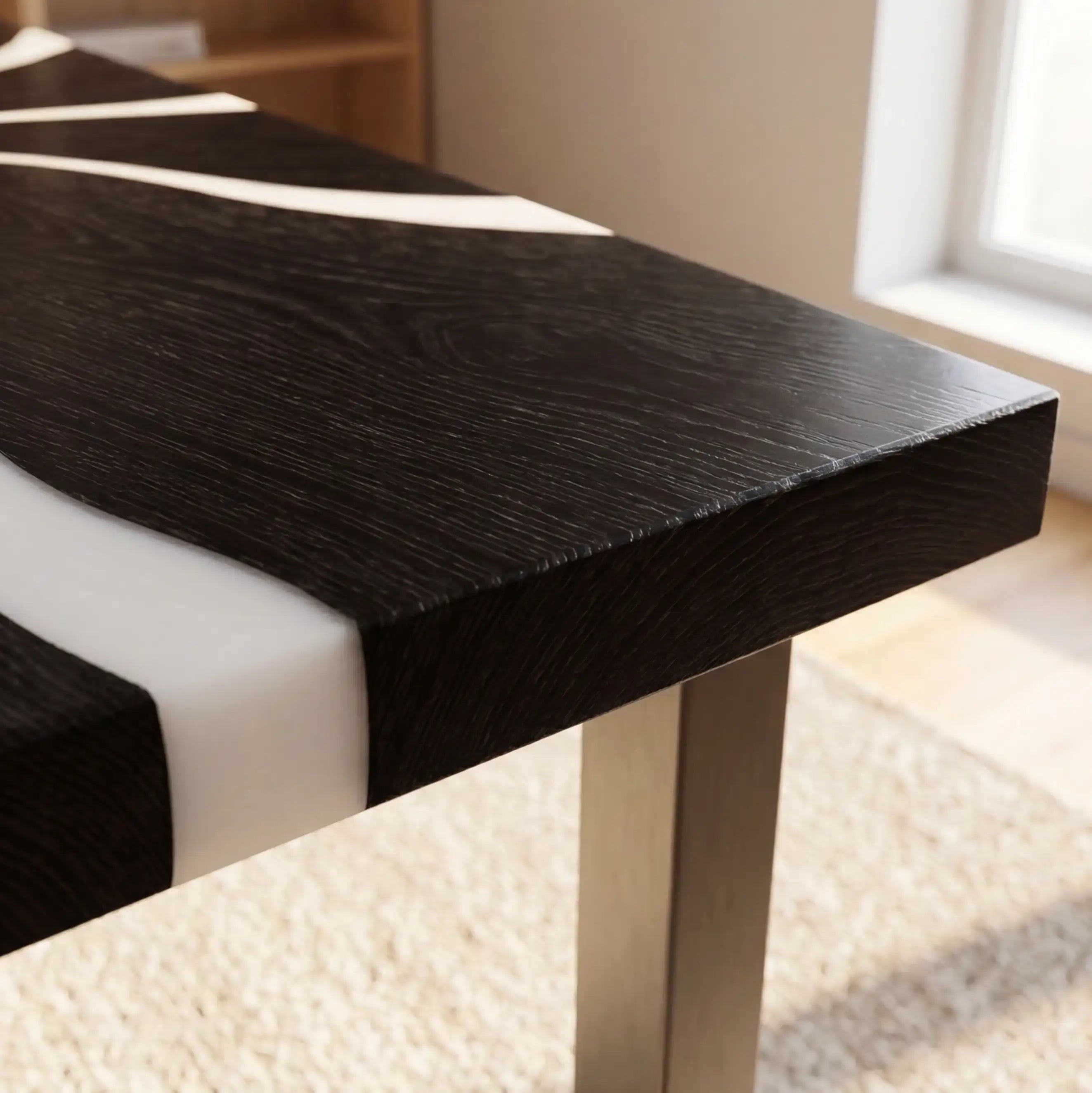 Custom Black Walnut and Solid White Resin “Vortex” Series Desk RD-26