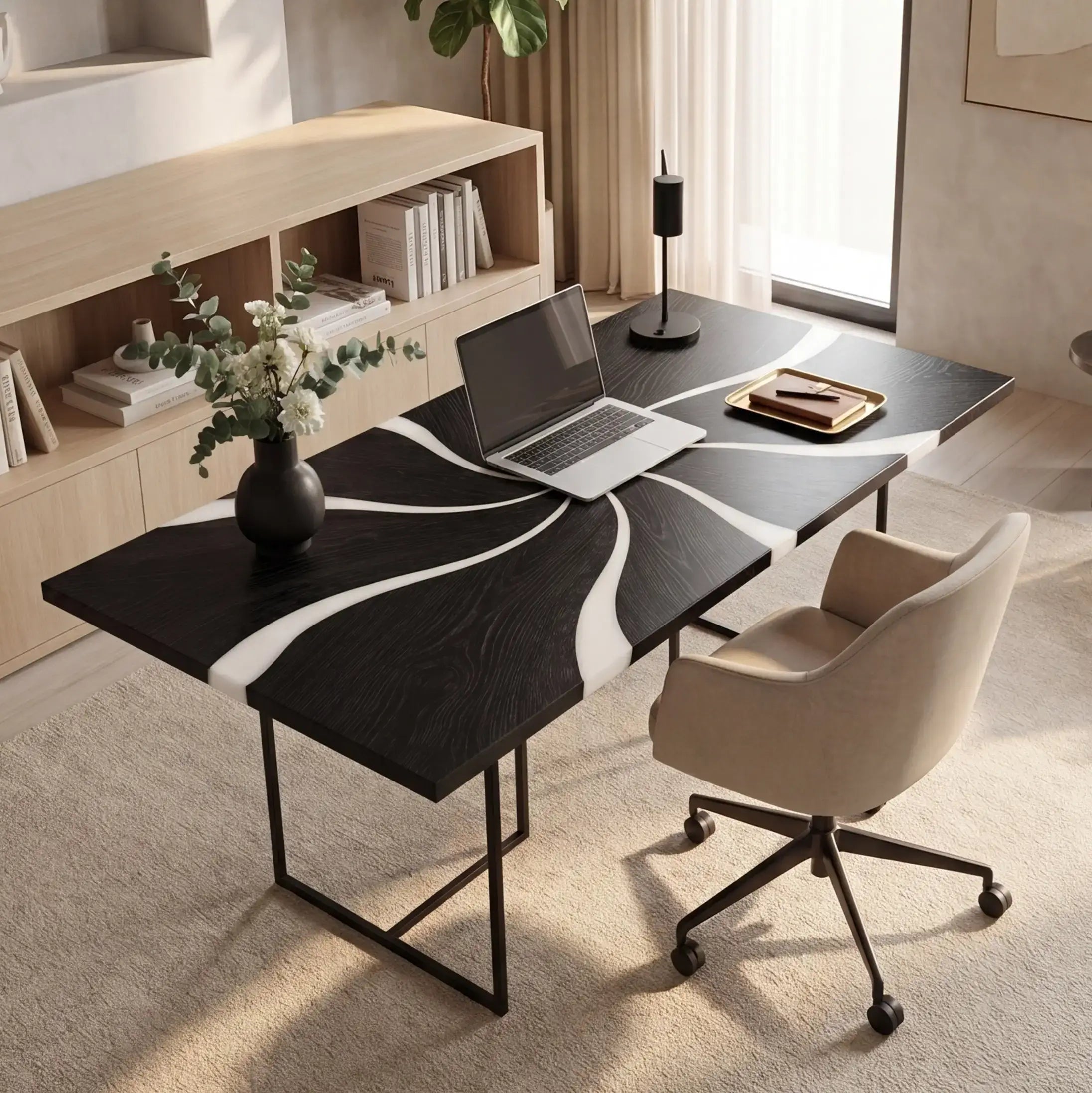 Custom Black Walnut and Solid White Resin “Vortex” Series Desk RD-26