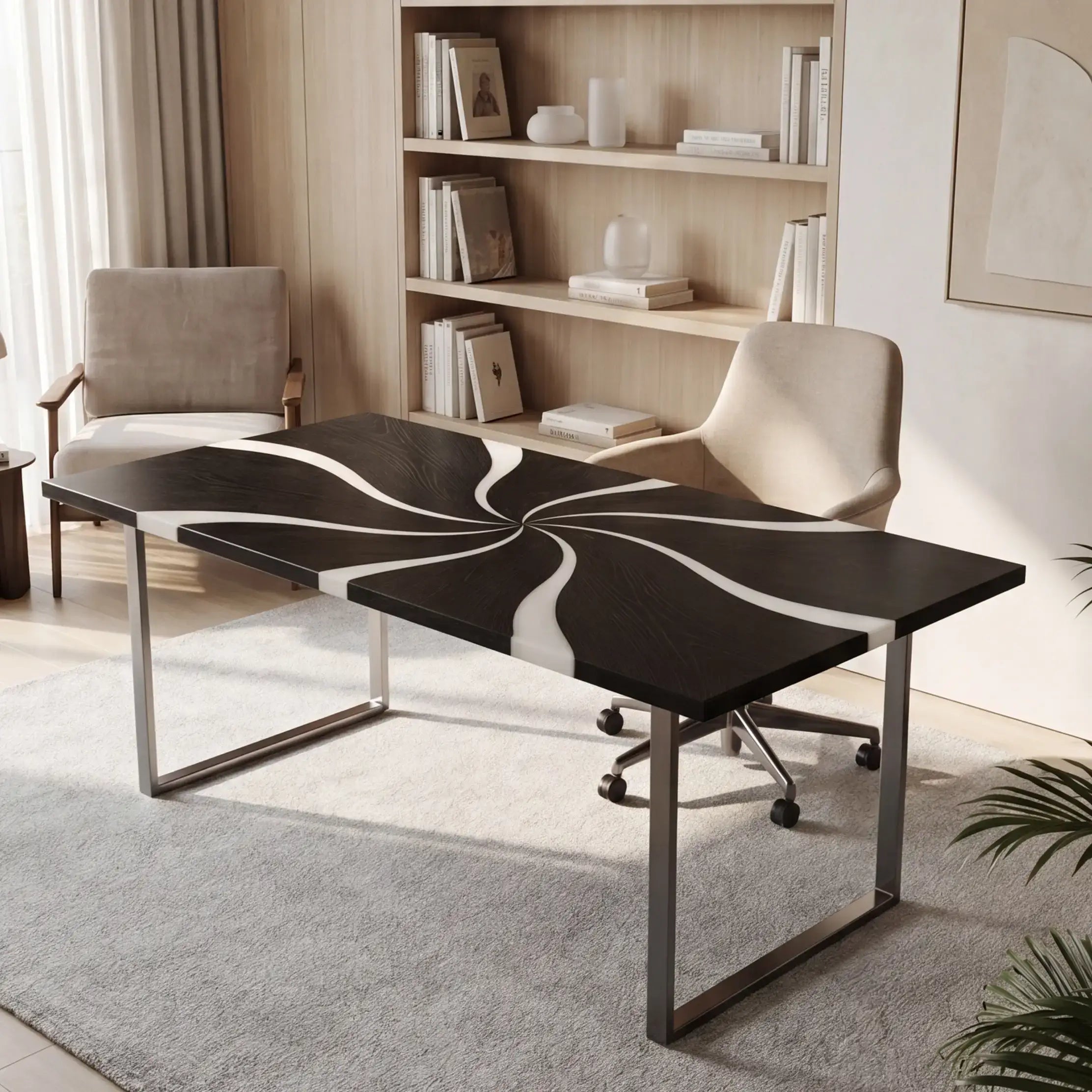 Custom Black Walnut and Solid White Resin “Vortex” Series Desk RD-26