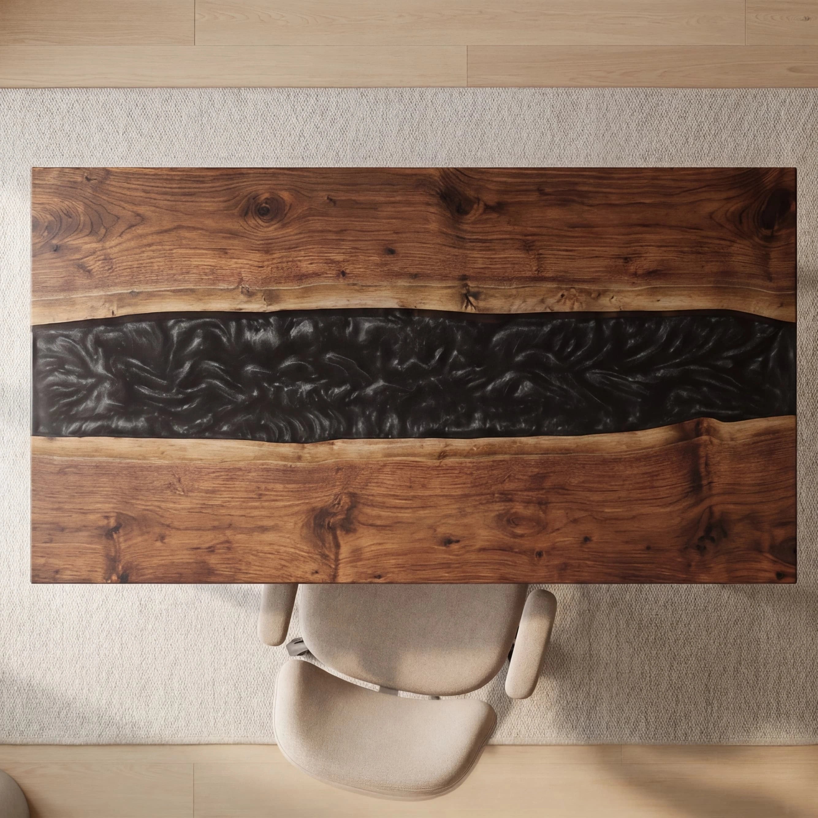 Custom Black Walnut and Swirly Black Resin “Obsidian” Series Desk RD-8