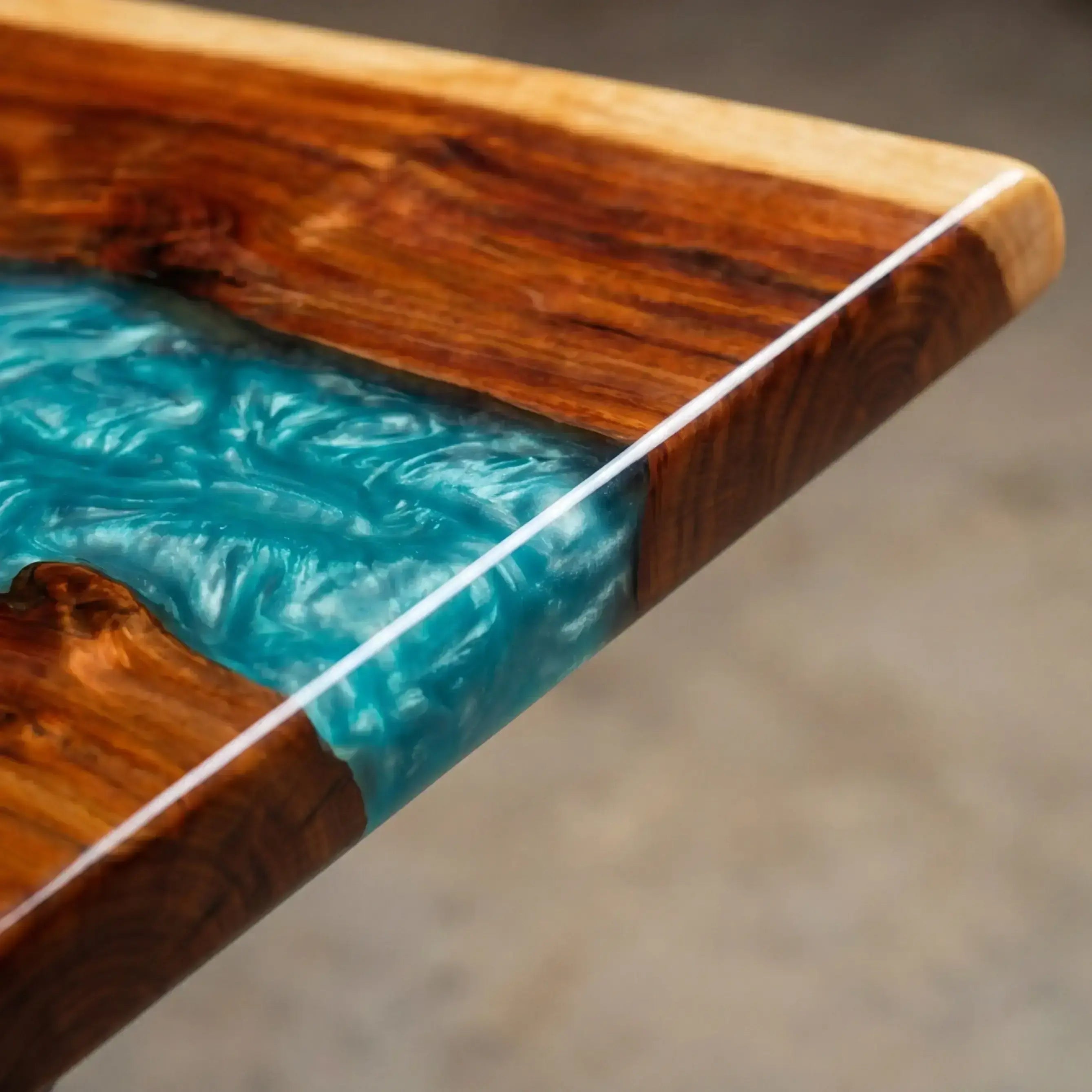 Custom Olive Wood and Aqua Resin “Lagoon” Series Desk RD-7