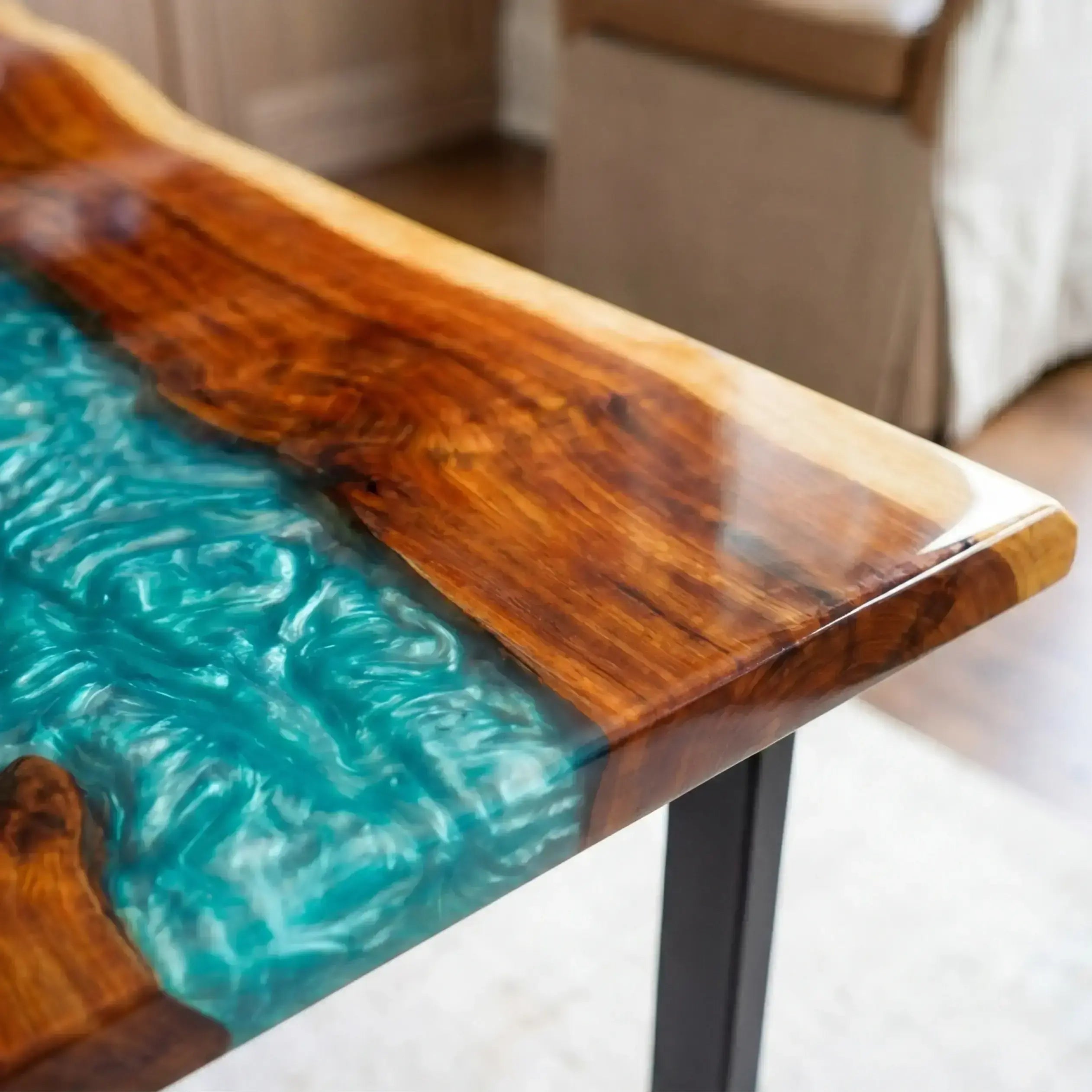Custom Olive Wood and Aqua Resin “Lagoon” Series Desk RD-7