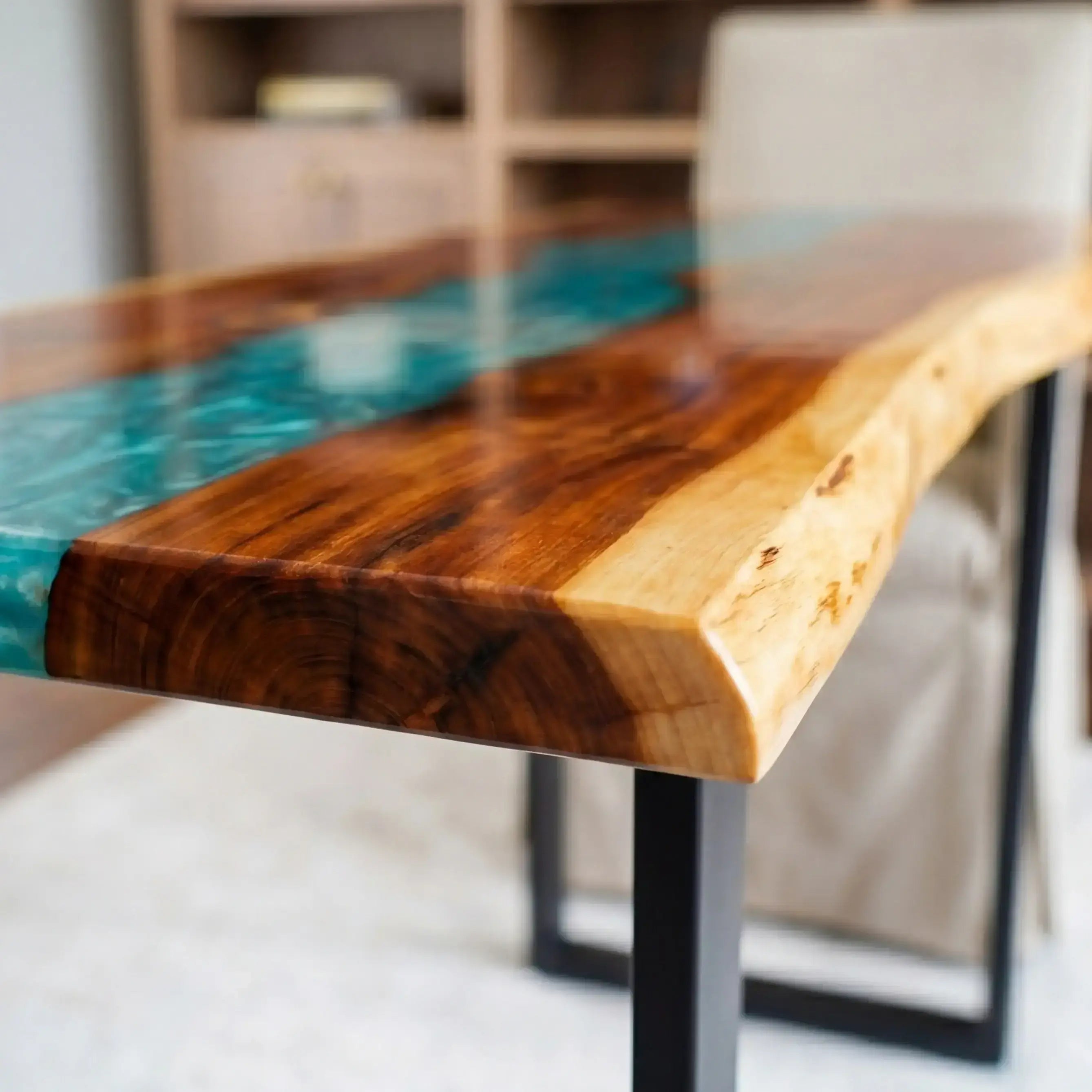 Custom Olive Wood and Aqua Resin “Lagoon” Series Desk RD-7