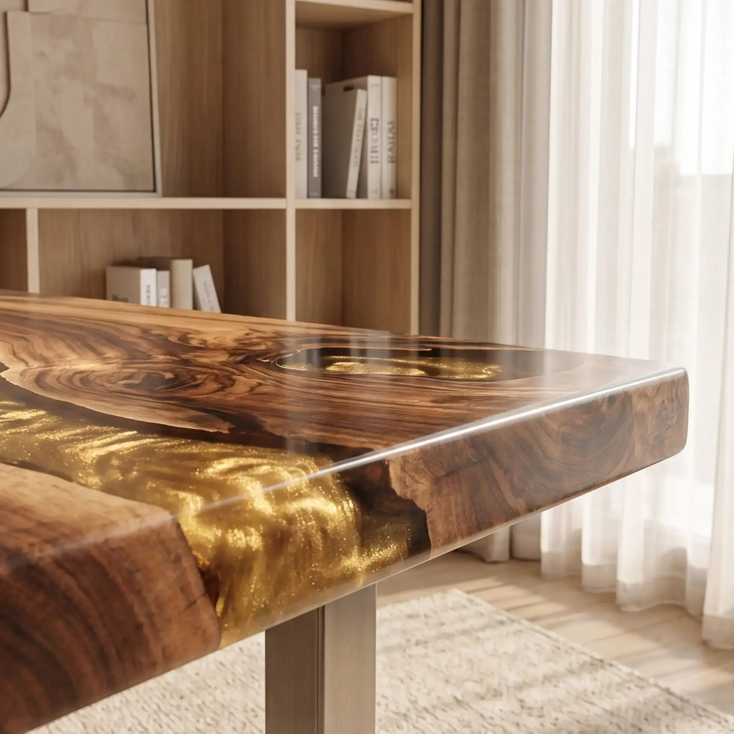 Custom Olive Wood and Metallic Gold Resin “Lumina” Series Desk RD-9