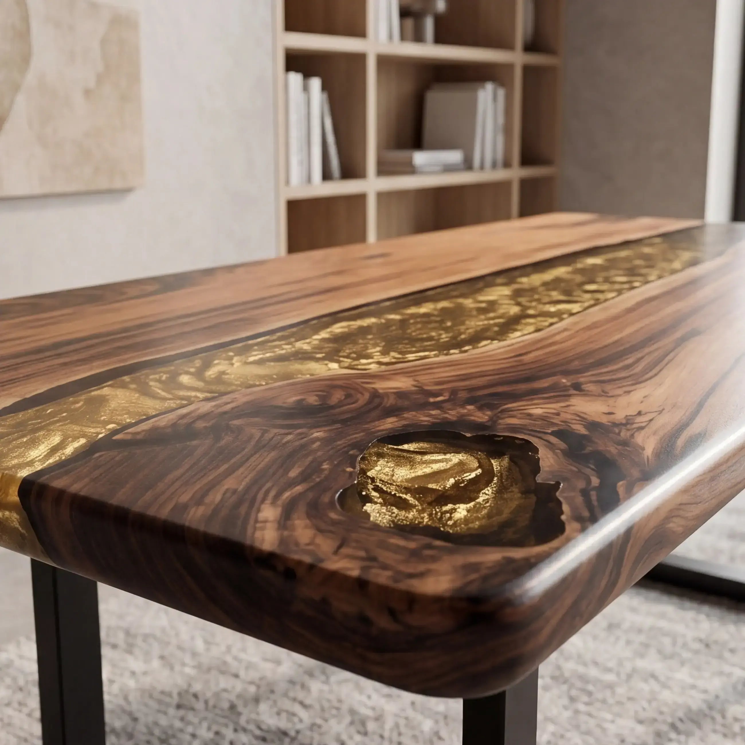 Custom Olive Wood and Metallic Gold Resin “Lumina” Series Desk RD-9