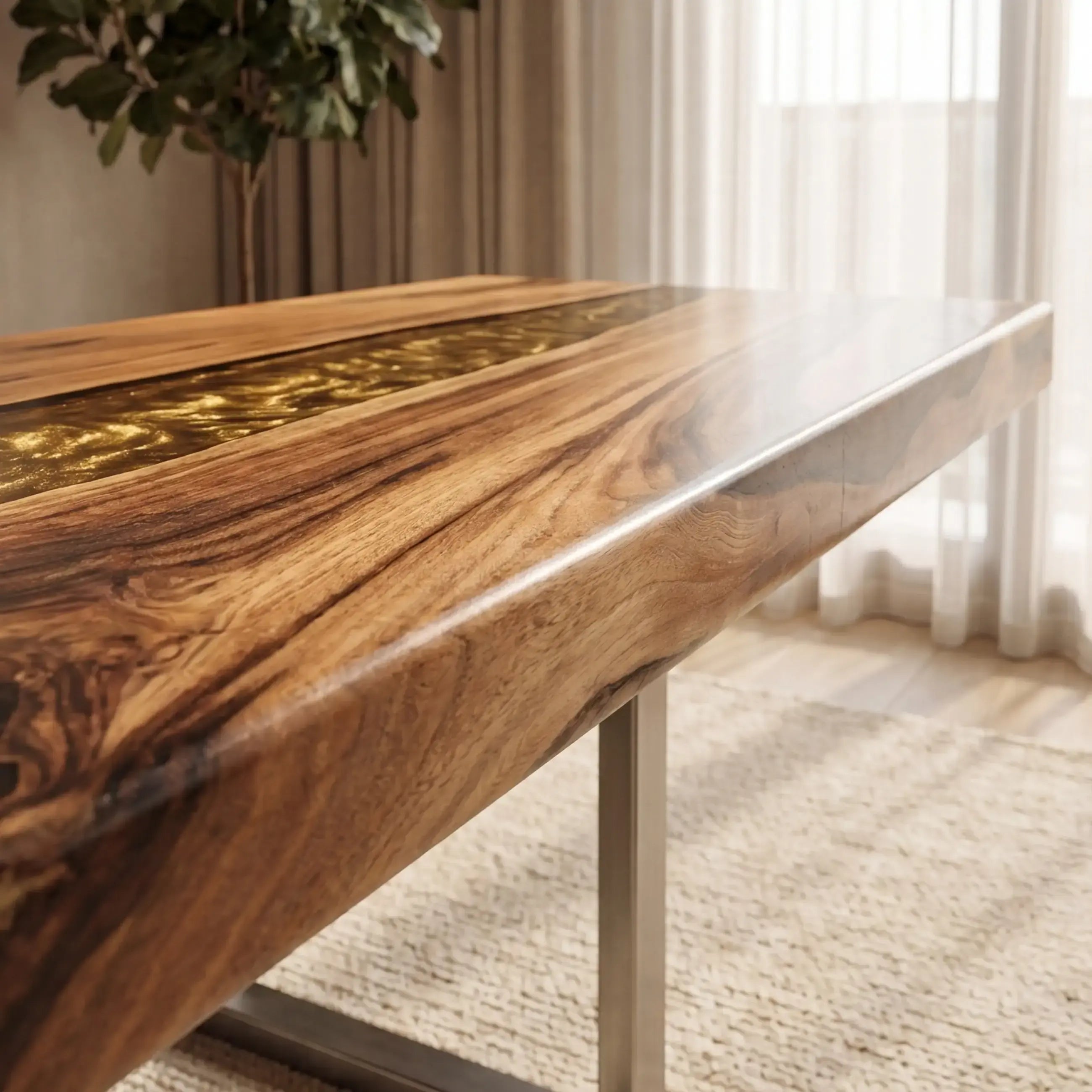 Custom Olive Wood and Metallic Gold Resin “Lumina” Series Desk RD-9