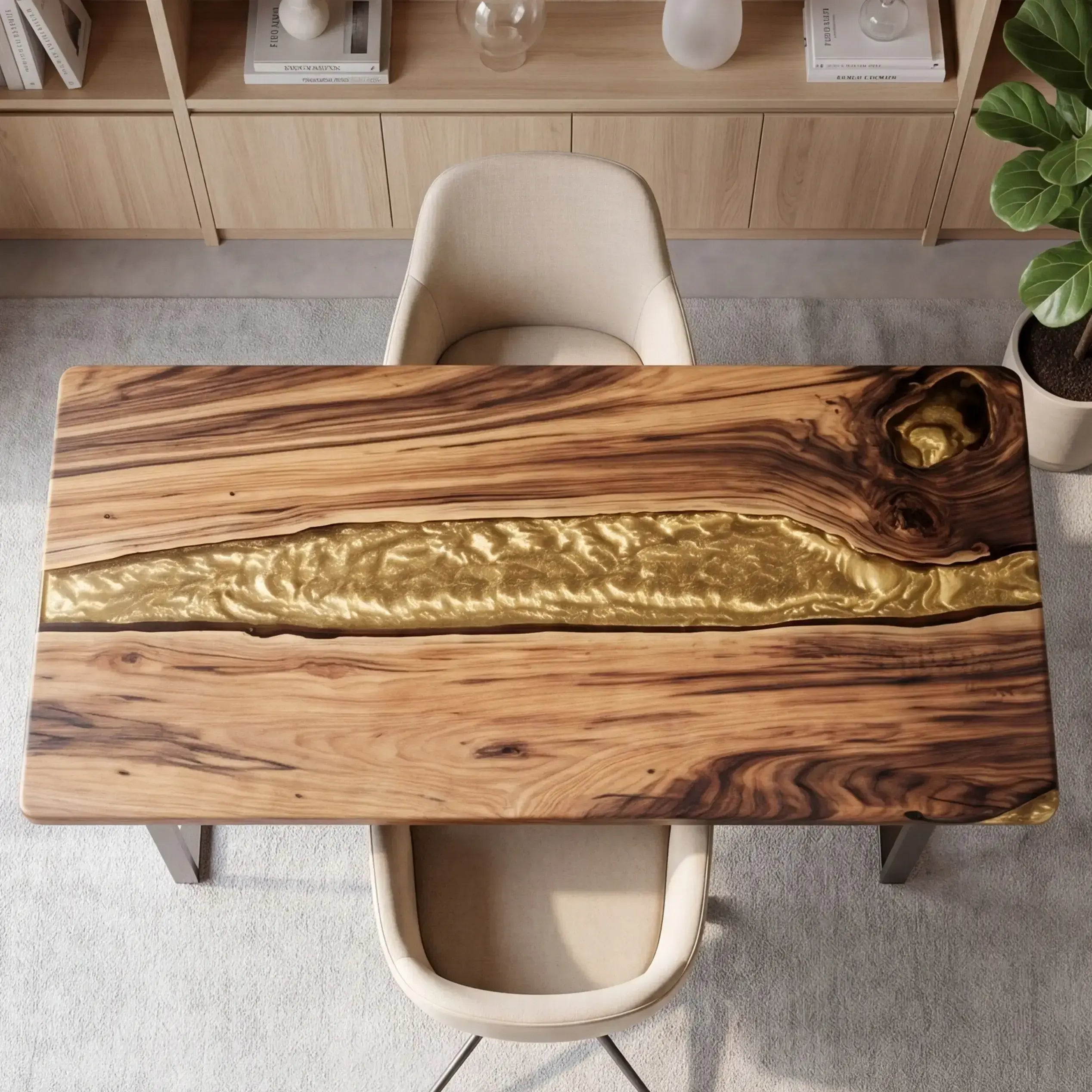 Custom Olive Wood and Metallic Gold Resin “Lumina” Series Desk RD-9