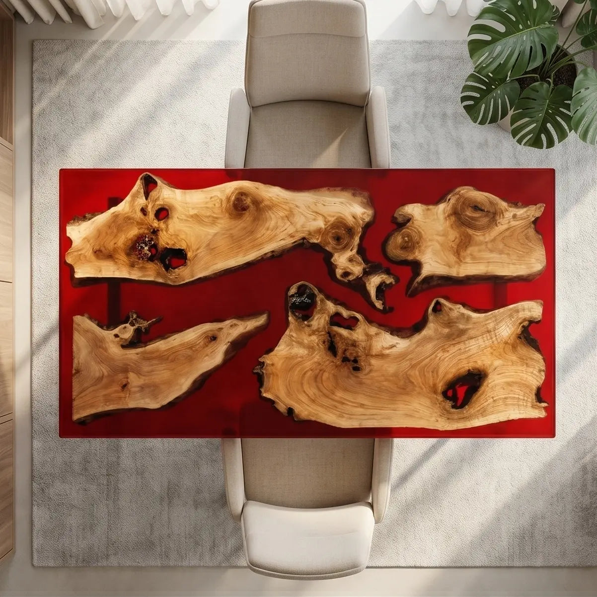 Custom Olive Wood and Ruby Red Resin “Ruby” Series Desk RD-15