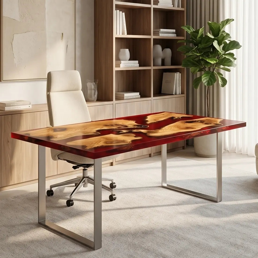 Custom Olive Wood and Ruby Red Resin “Ruby” Series Desk RD-15