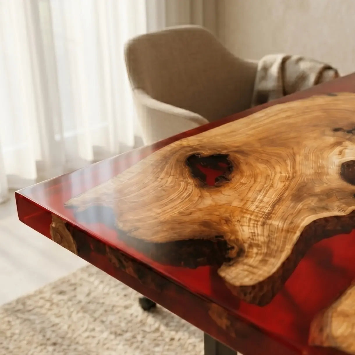 Custom Olive Wood and Ruby Red Resin “Ruby” Series Desk RD-15