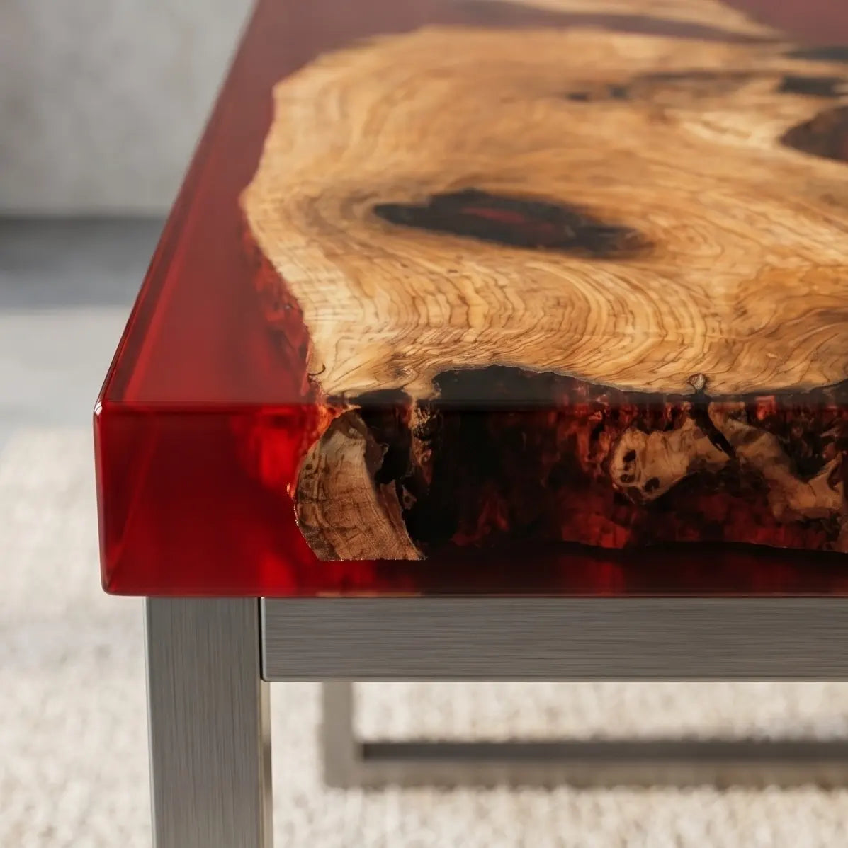 Custom Olive Wood and Ruby Red Resin “Ruby” Series Desk RD-15