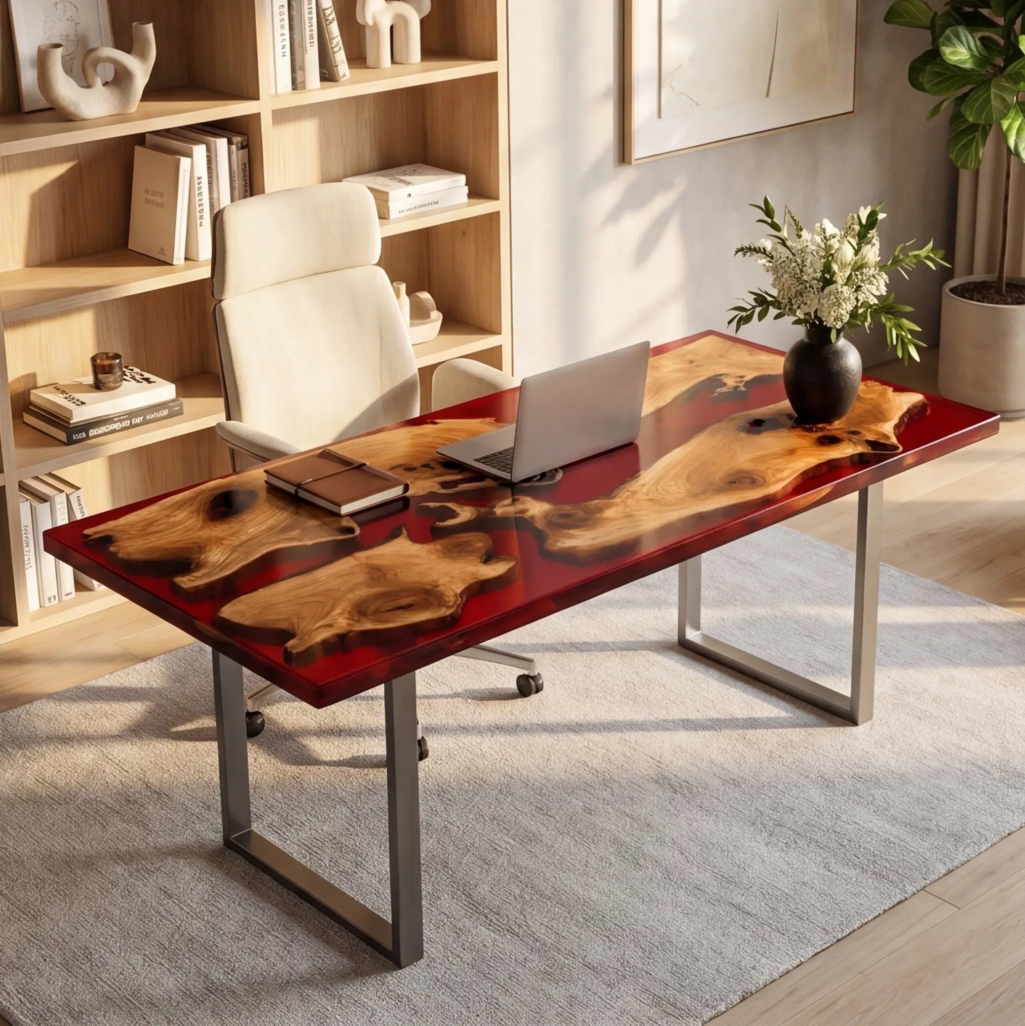 Custom Olive Wood and Ruby Red Resin “Ruby” Series Desk RD-15