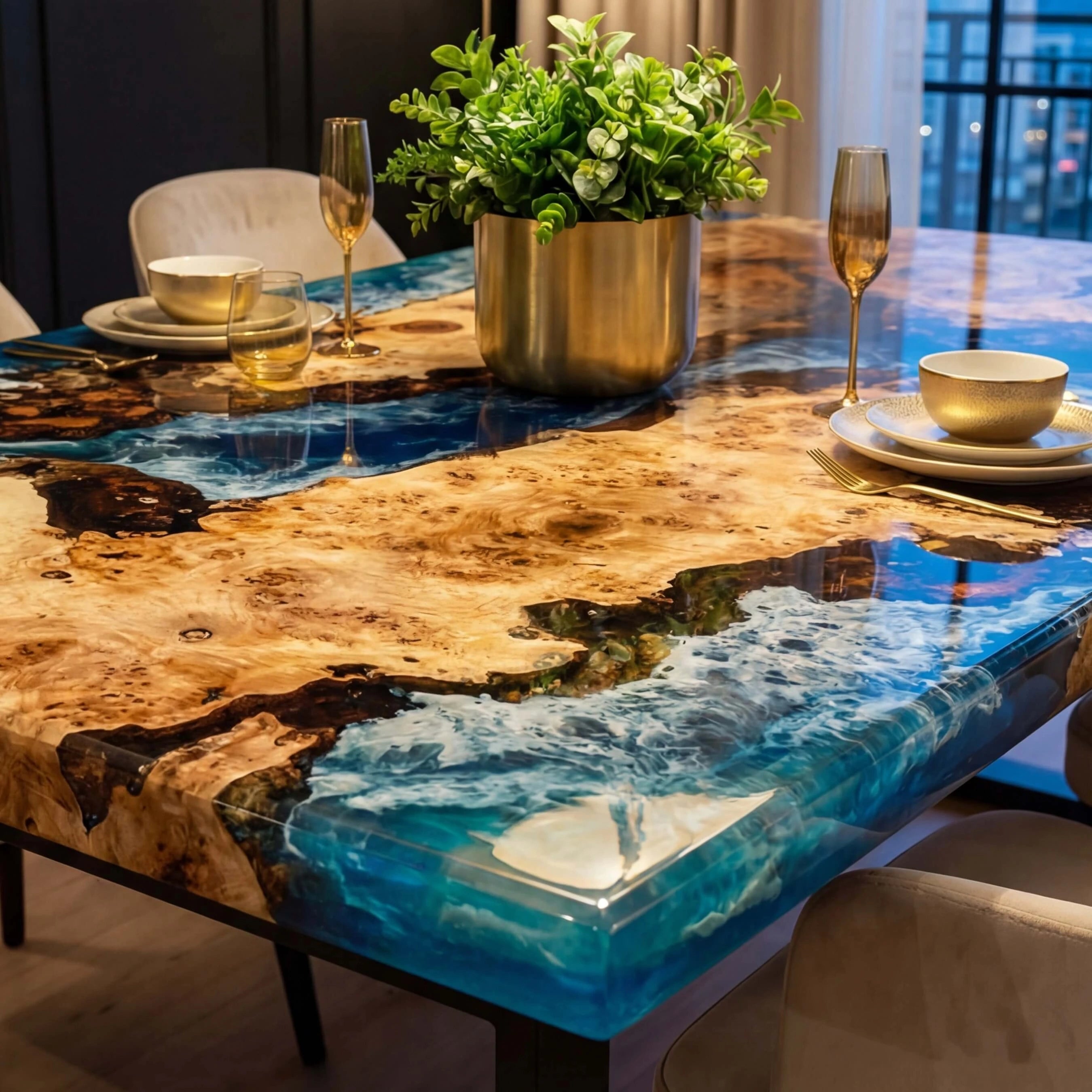CustomPoplarEpoxyResinRiverTableBlueWavesQZT-15-20