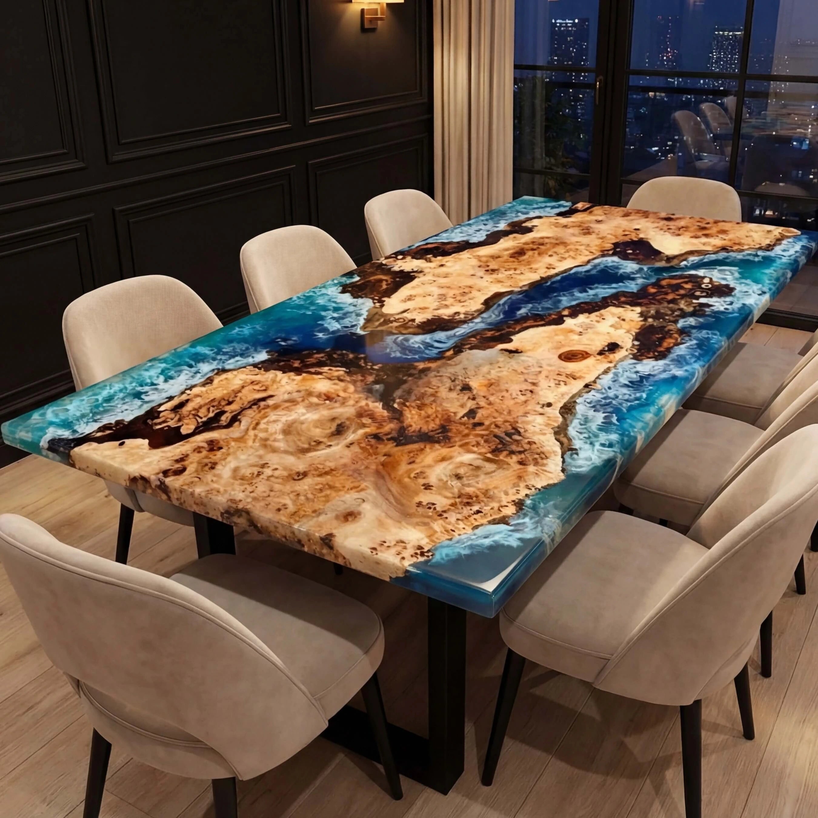 CustomPoplarEpoxyResinRiverTableBlueWavesQZT-15-21