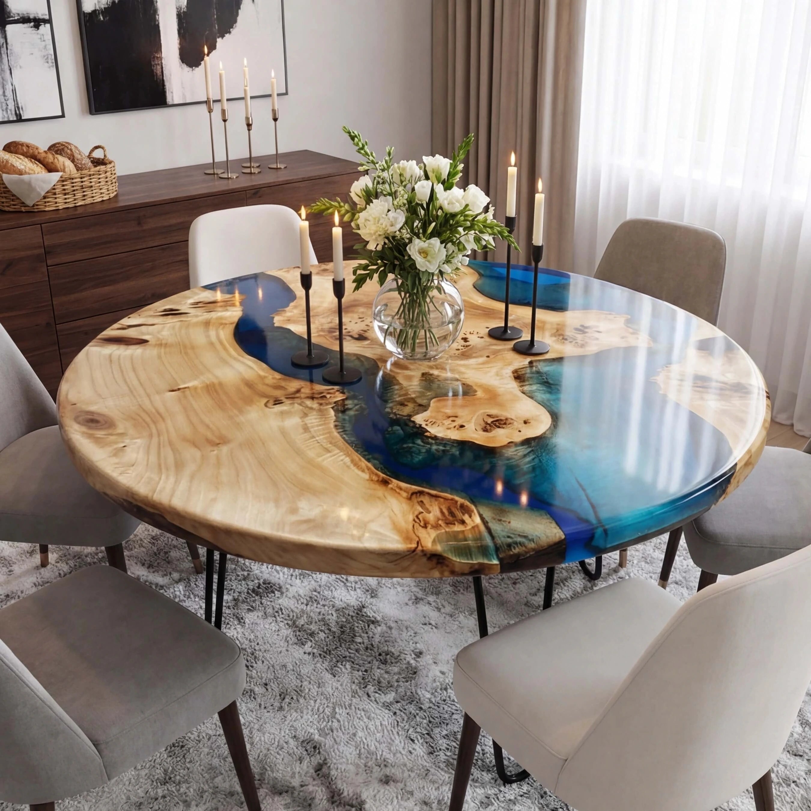 CustomPoplarEpoxyResinRoundCoffeeTableBlueResinERT-87-23