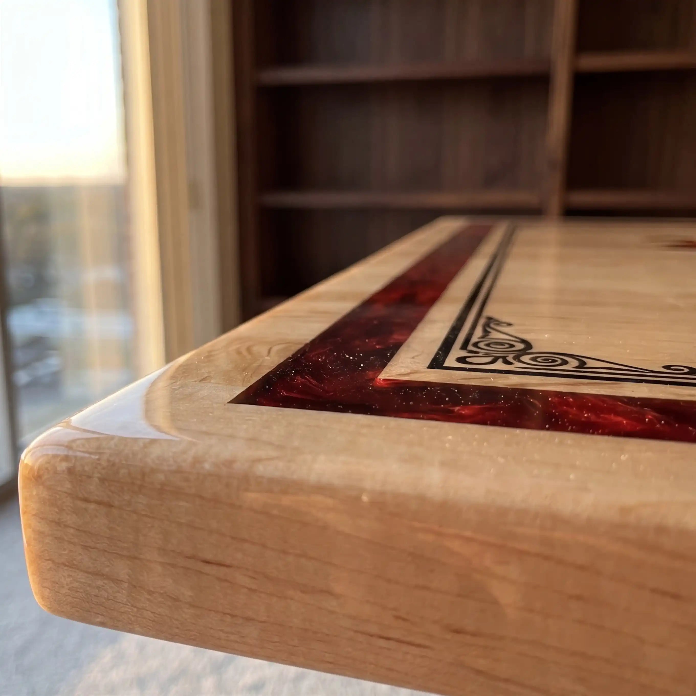 Custom Poplar Wood and Crimson Resin Inlay “Executive Signature” Series Desk (With Custom Logo and Border) RD-44