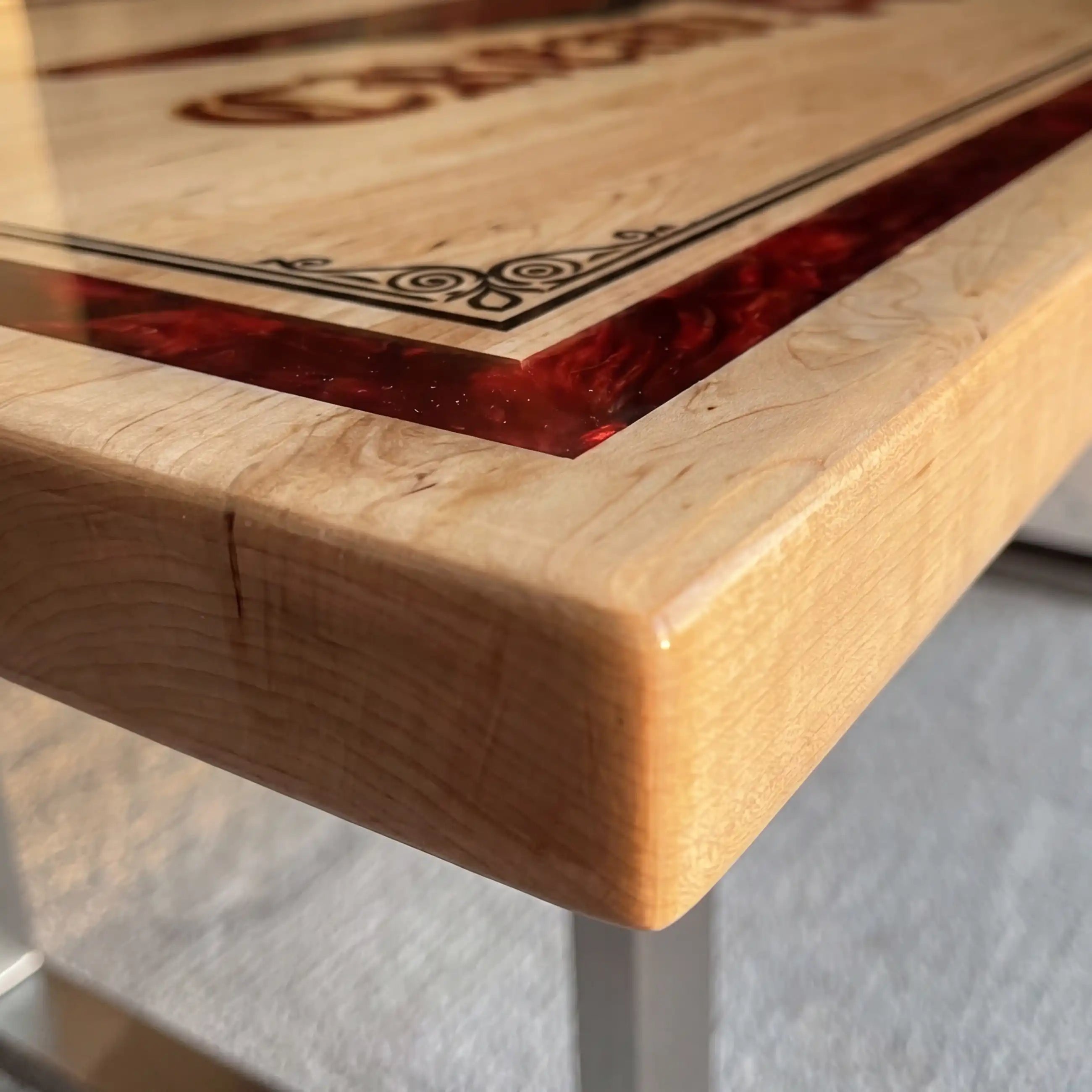 Custom Poplar Wood and Crimson Resin Inlay “Executive Signature” Series Desk (With Custom Logo and Border) RD-44