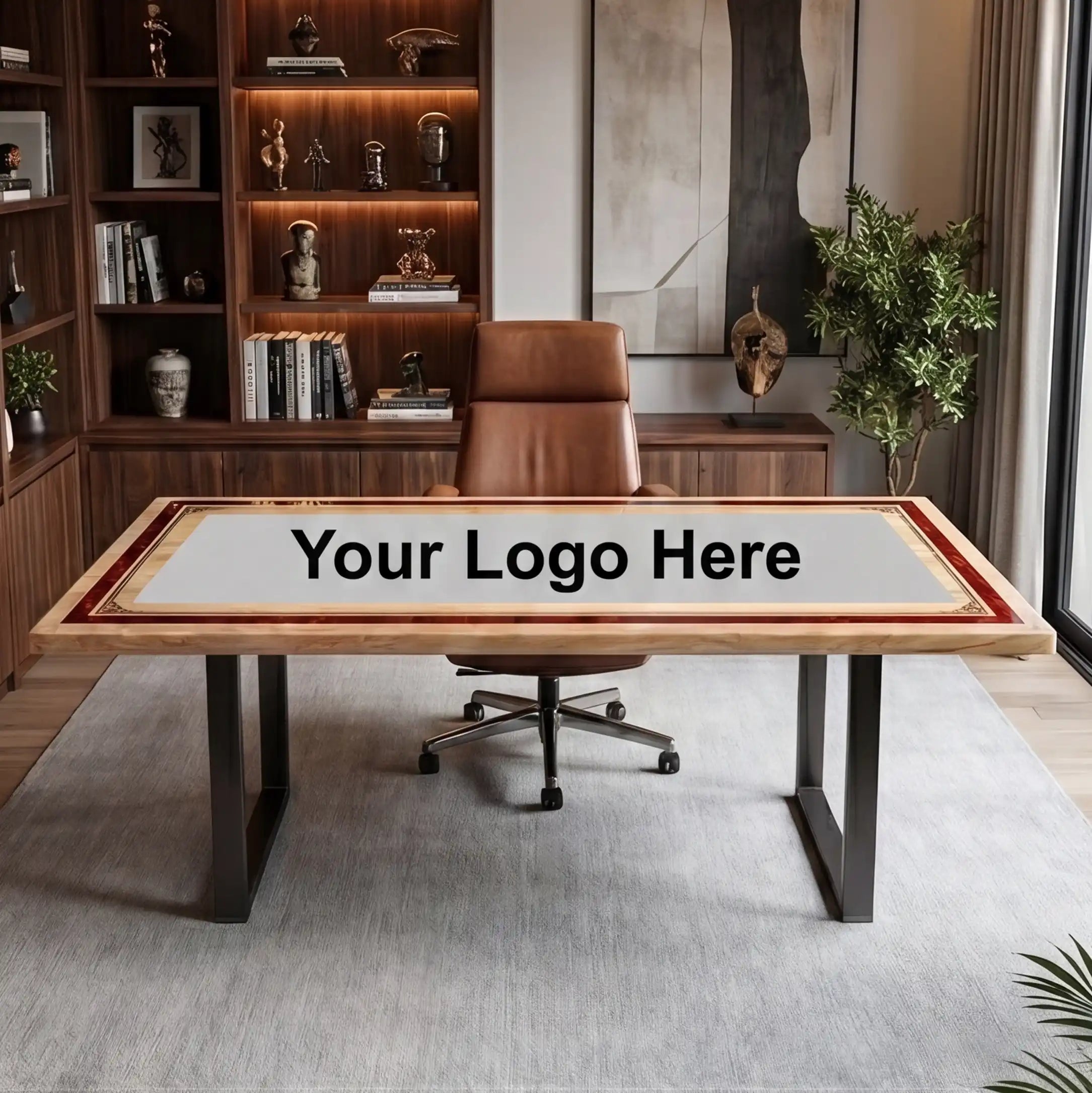 Custom Poplar Wood and Crimson Resin Inlay “Executive Signature” Series Desk (With Custom Logo and Border) RD-44