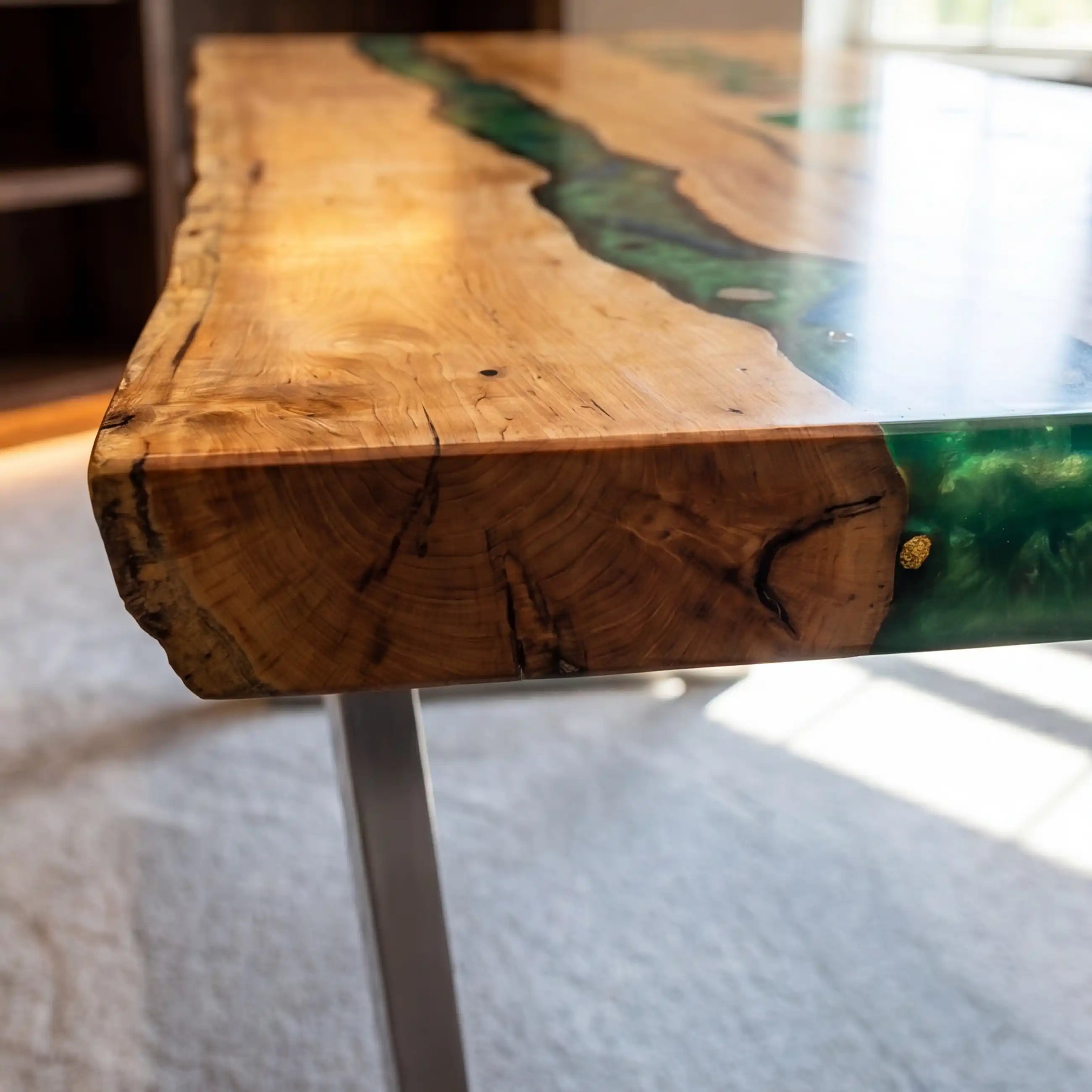 Custom Poplar Wood and Emerald Green Resin “Executive Signature” Series Desk (With Green Resin Inlay Logo) RD-45