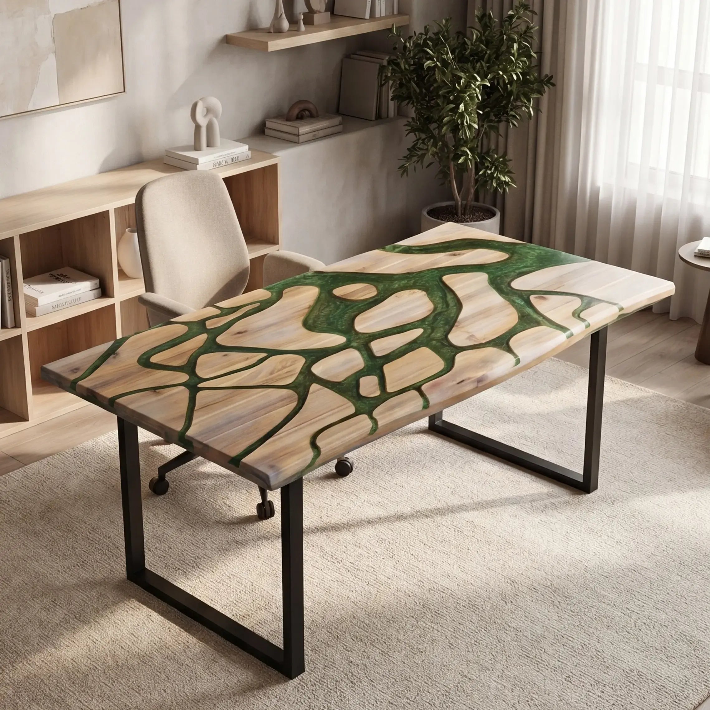 Custom Poplar and Green Resin “Vine” Series Desk RD-12