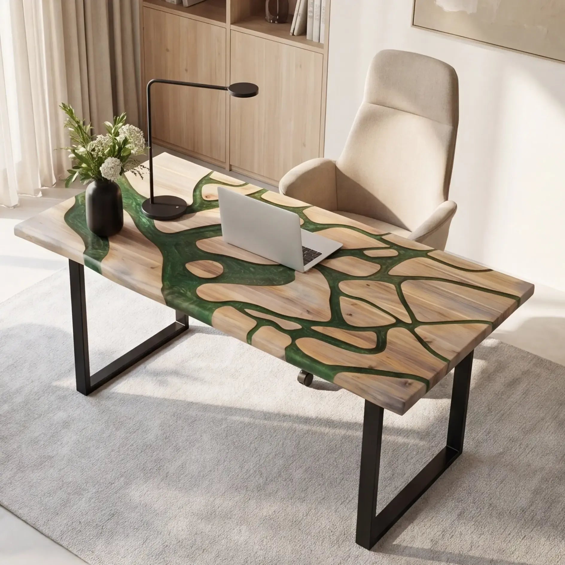 Custom Poplar and Green Resin “Vine” Series Desk RD-12