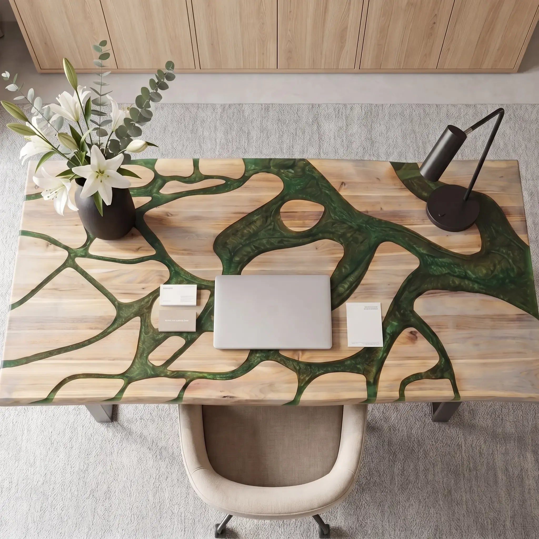 Custom Poplar and Green Resin “Vine” Series Desk RD-12