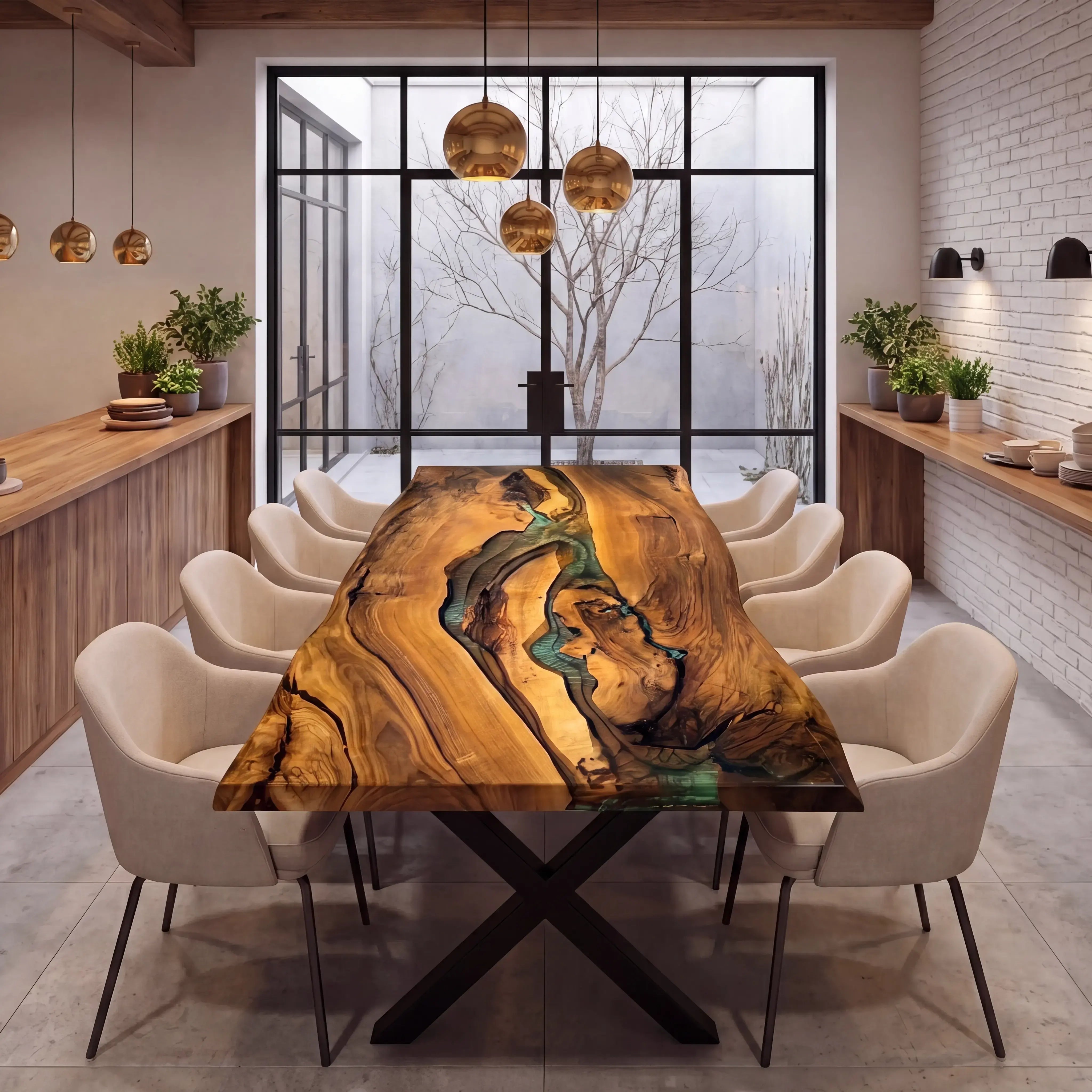 Custom Walnut Epoxy Resin River Table Green Resin QTR-84
