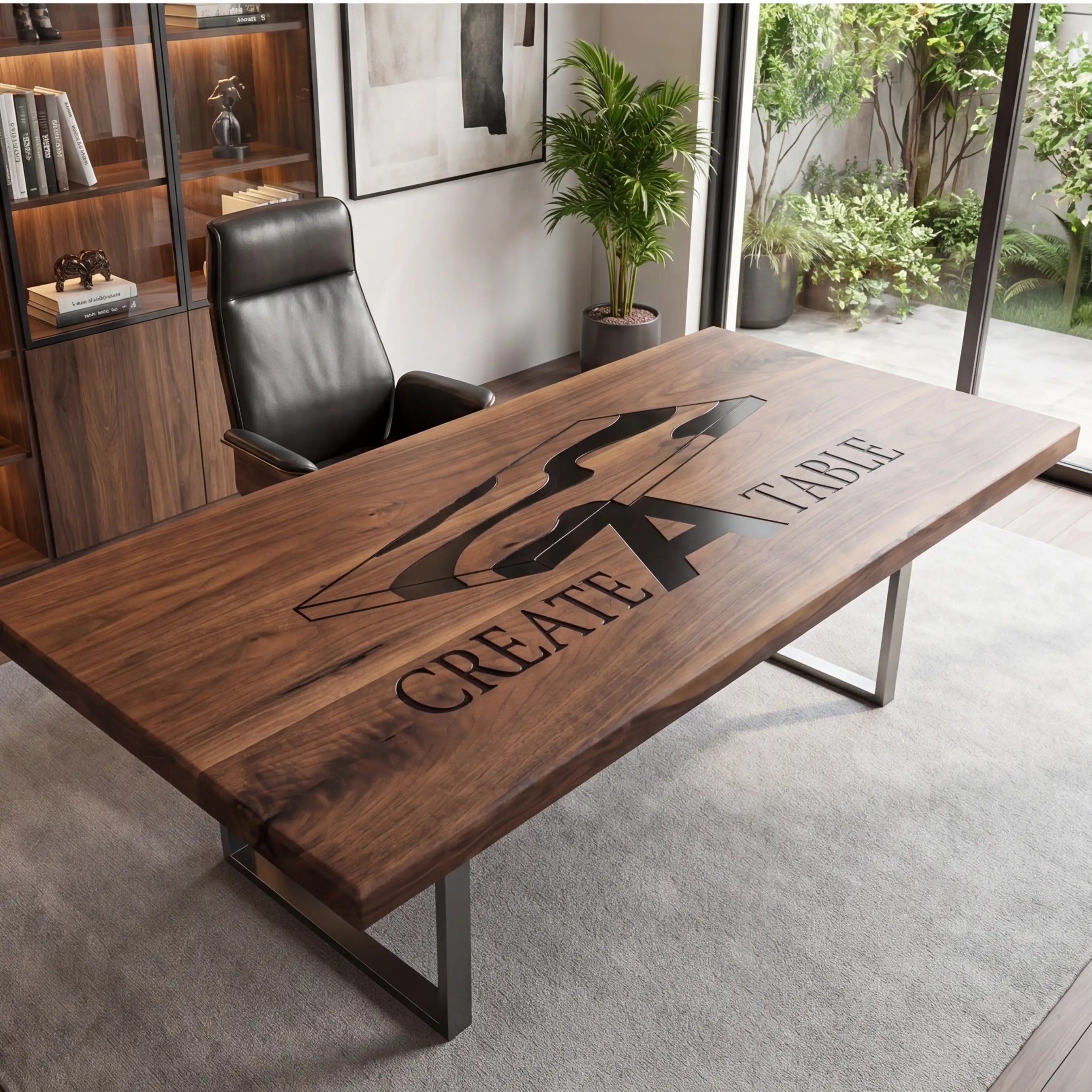 Custom Walnut and Black Resin Inlay “Executive Signature” Series Desk (With Custom Corporate Logo) RD-40