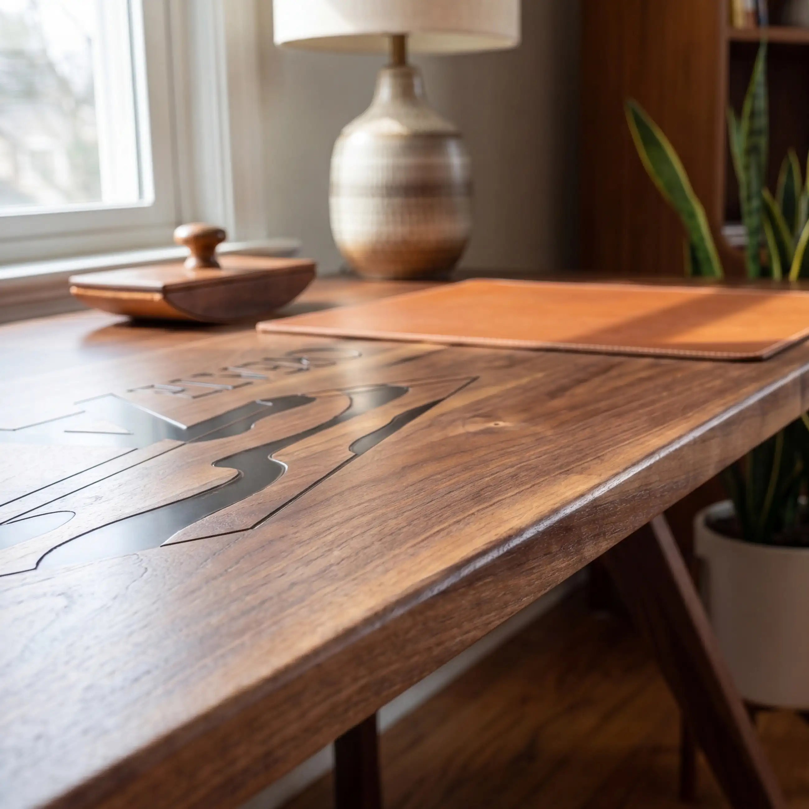 Custom Walnut and Black Resin Inlay “Executive Signature” Series Desk (With Custom Corporate Logo) RD-40