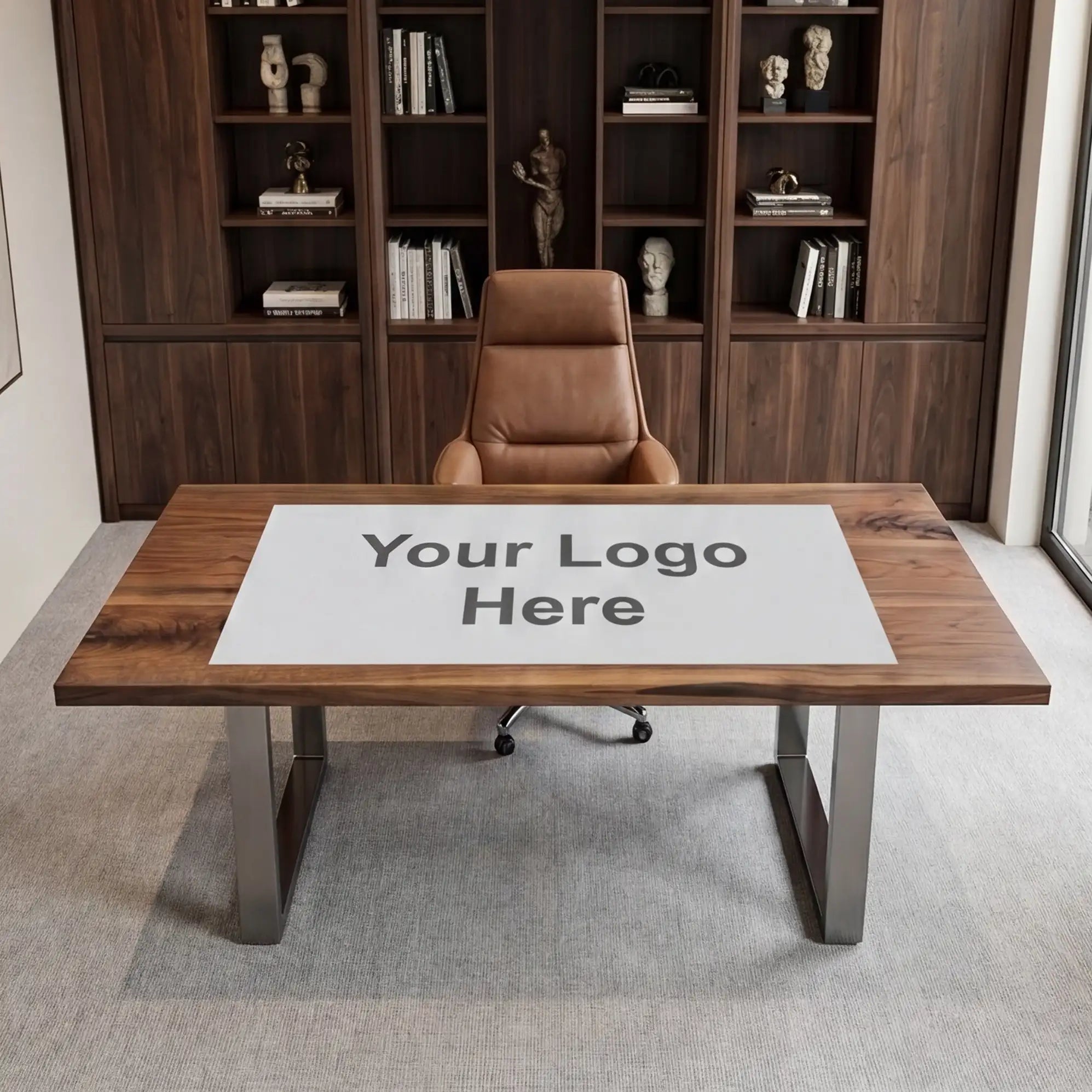 Custom Walnut and Black Resin Inlay “Executive Signature” Series Desk (With Custom Corporate Logo) RD-40