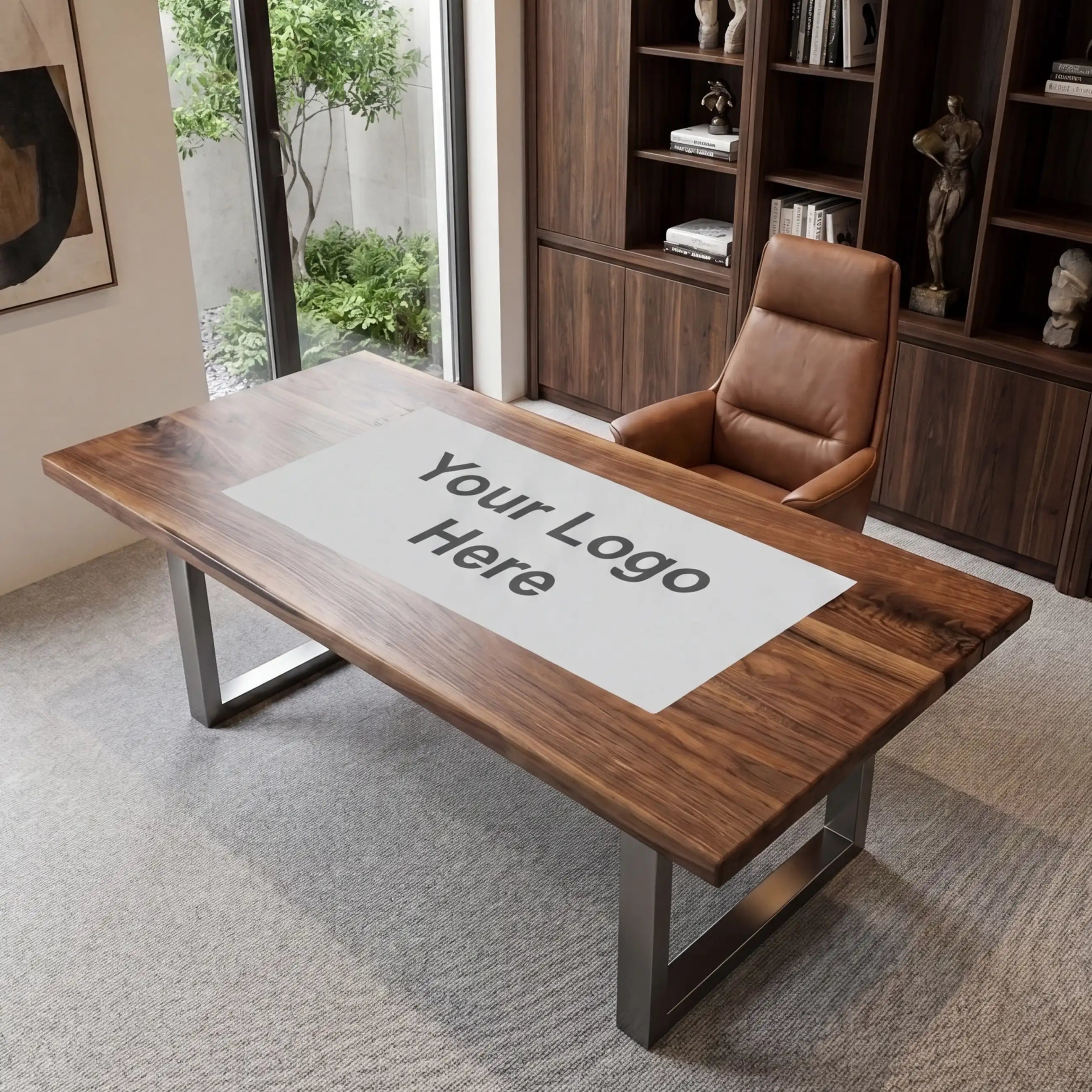 Custom Walnut and Black Resin Inlay “Executive Signature” Series Desk (With Custom Corporate Logo) RD-40