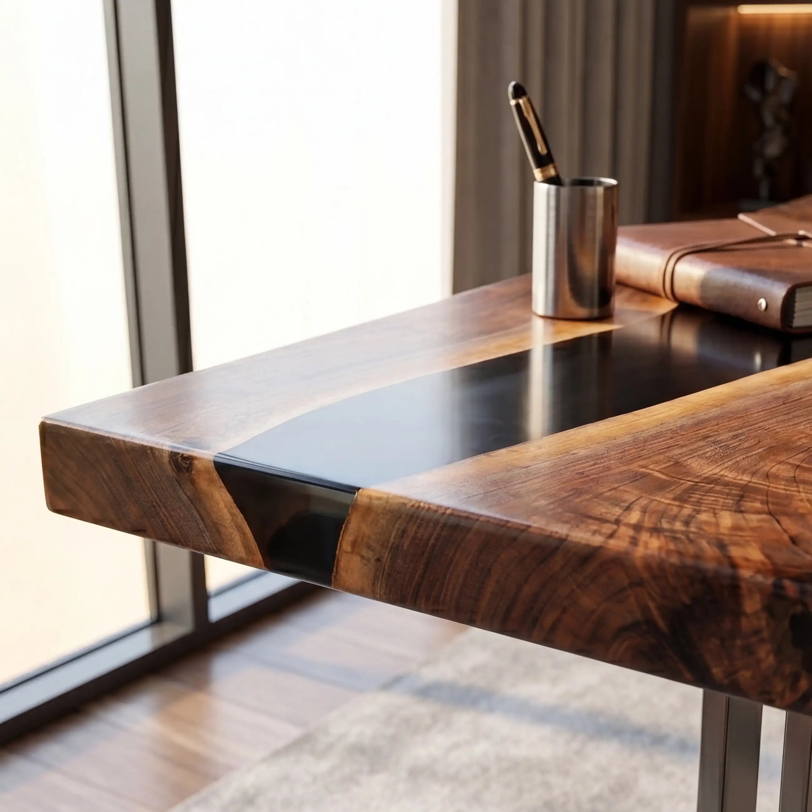 Custom Walnut and Black Resin “Executive Signature” Series Desk (With Custom Corporate Logo) RD-38