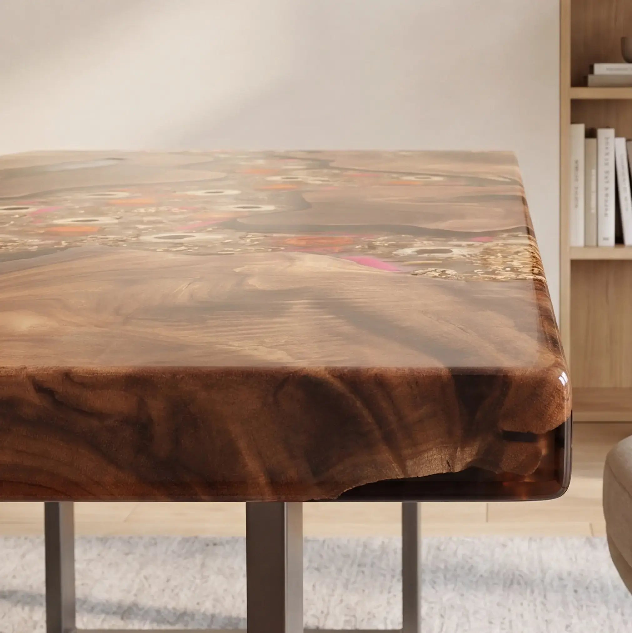 Custom Walnut and Clear Floral Resin “Botanica” Series Desk RD-11