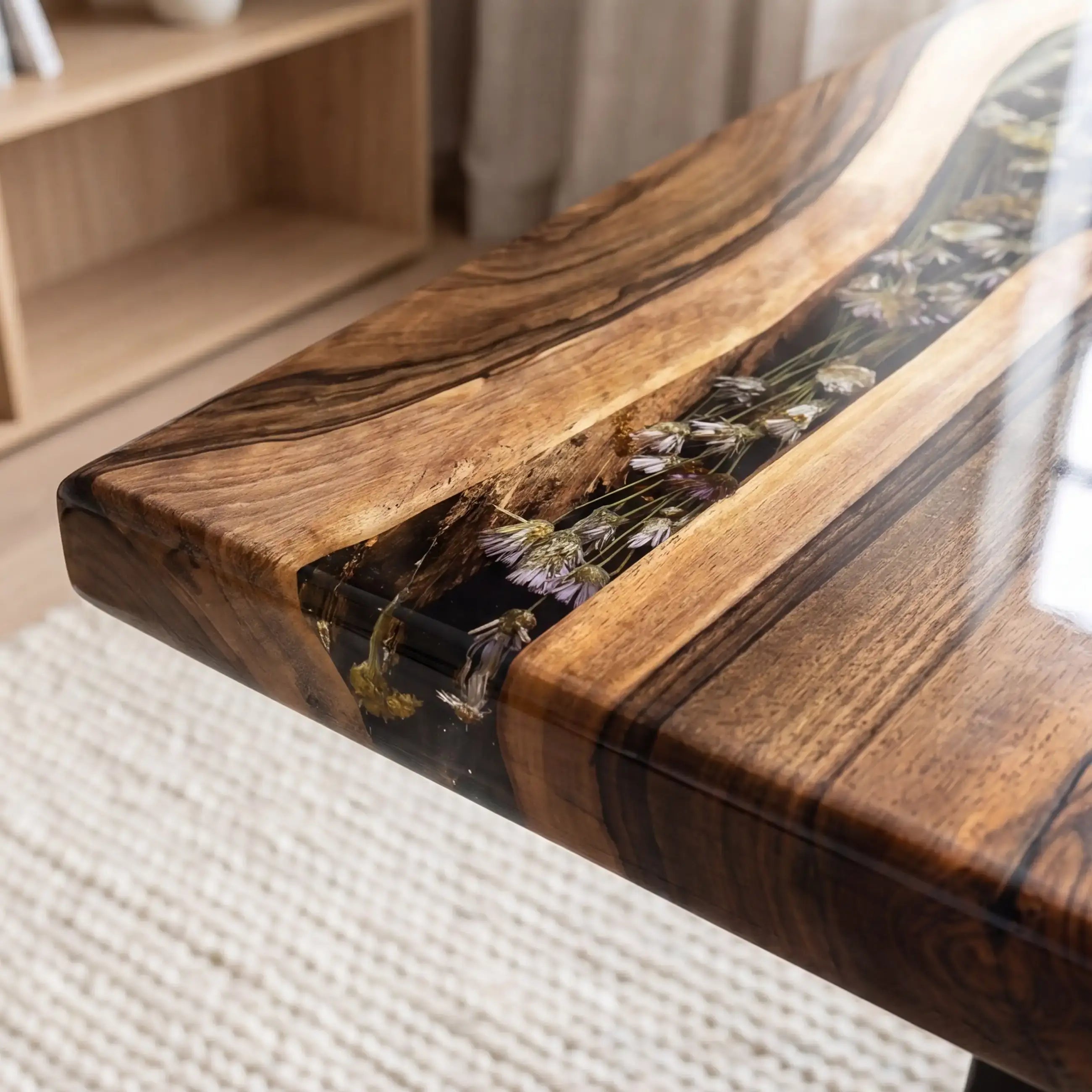 Custom Walnut and Dark Floral Resin “Midnight Botanica” Series Desk RD-27