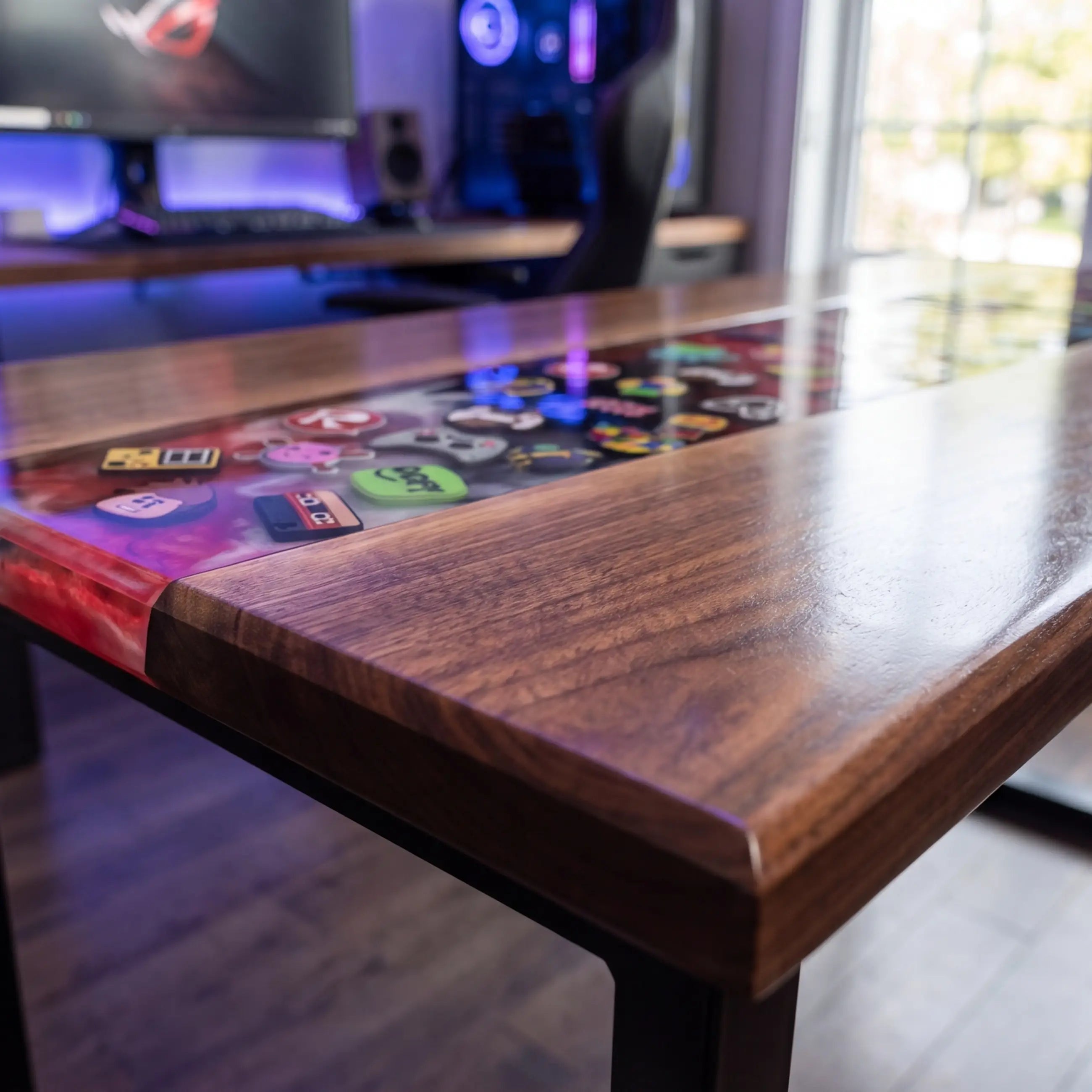 Custom Walnut and Embedded Gaming Theme Resin “Arcade Legacy” Series Desk RD-36
