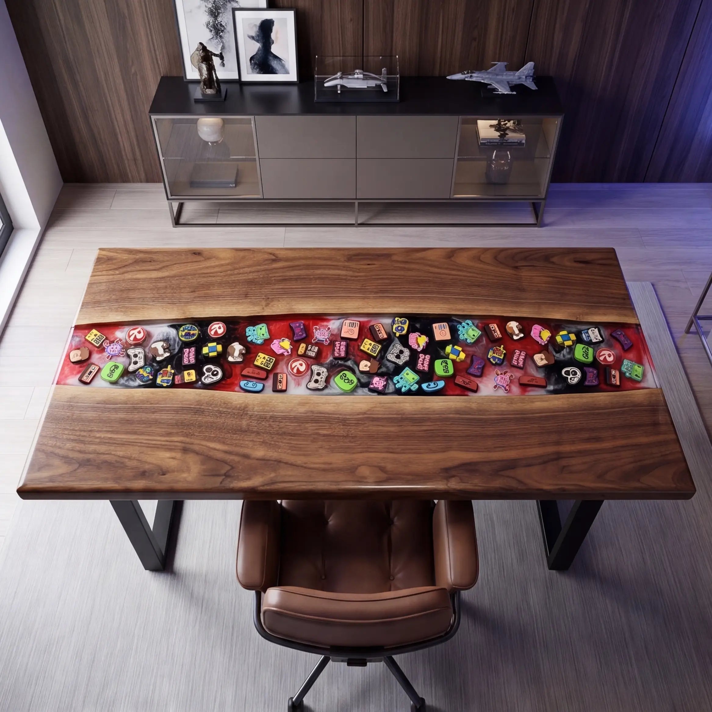 Custom Walnut and Embedded Gaming Theme Resin “Arcade Legacy” Series Desk RD-36