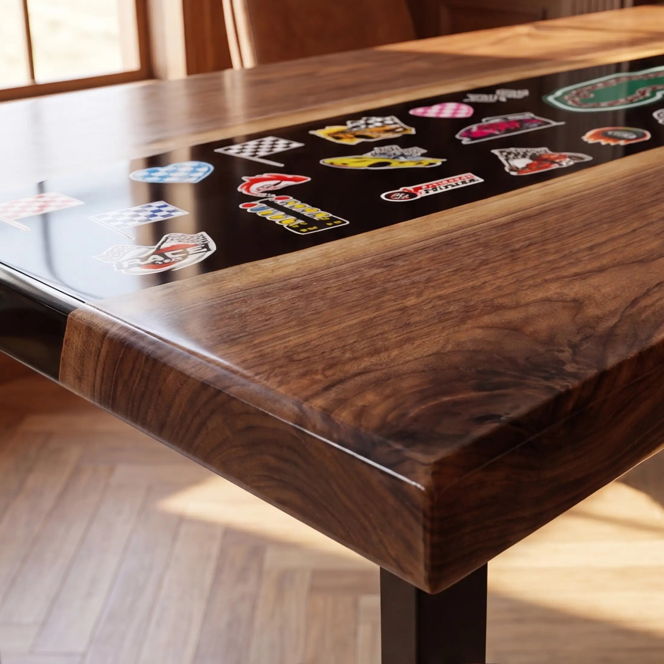 Custom Walnut and Embedded Motorsport Theme Resin “Grand Prix” Series Desk RD-37