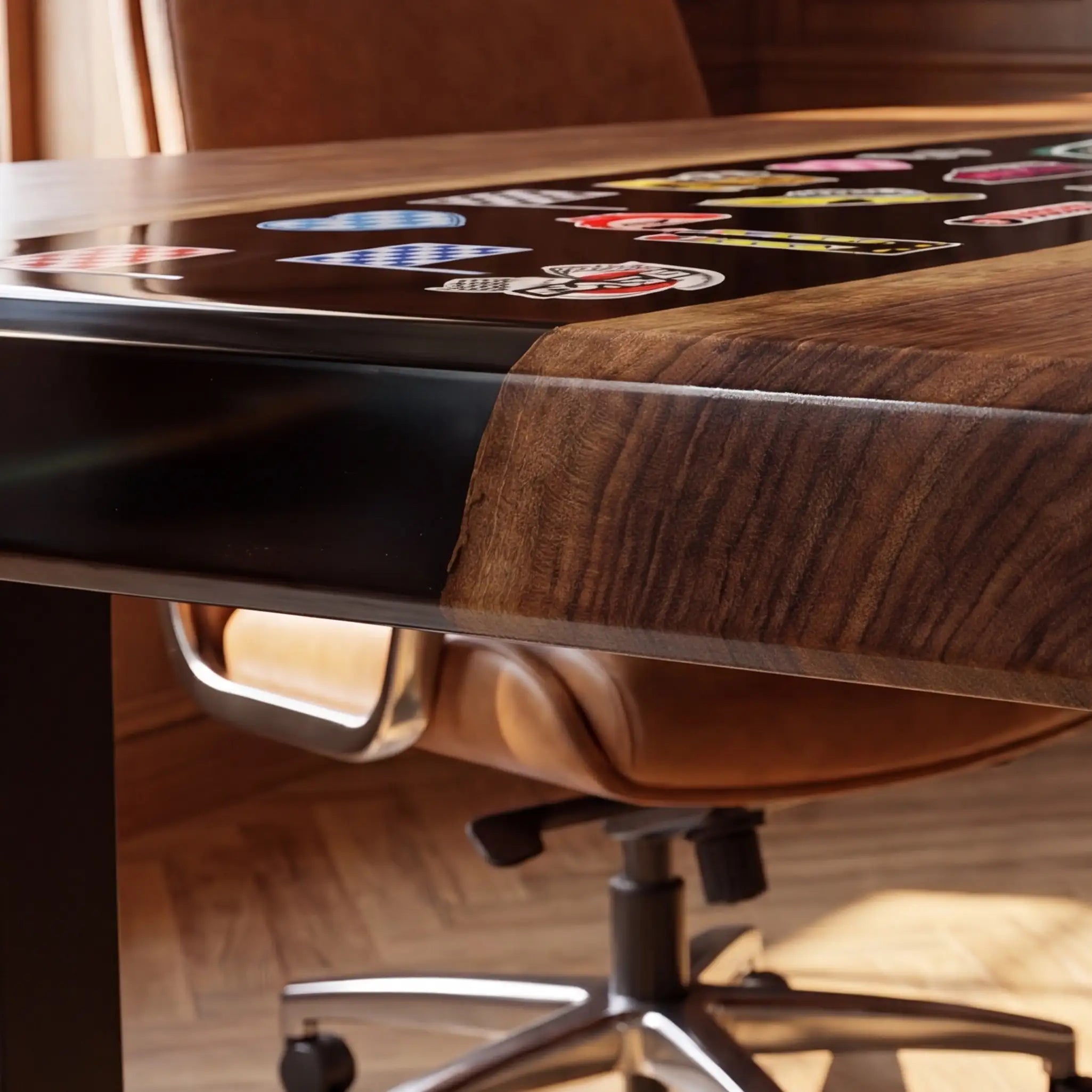 Custom Walnut and Embedded Motorsport Theme Resin “Grand Prix” Series Desk RD-37