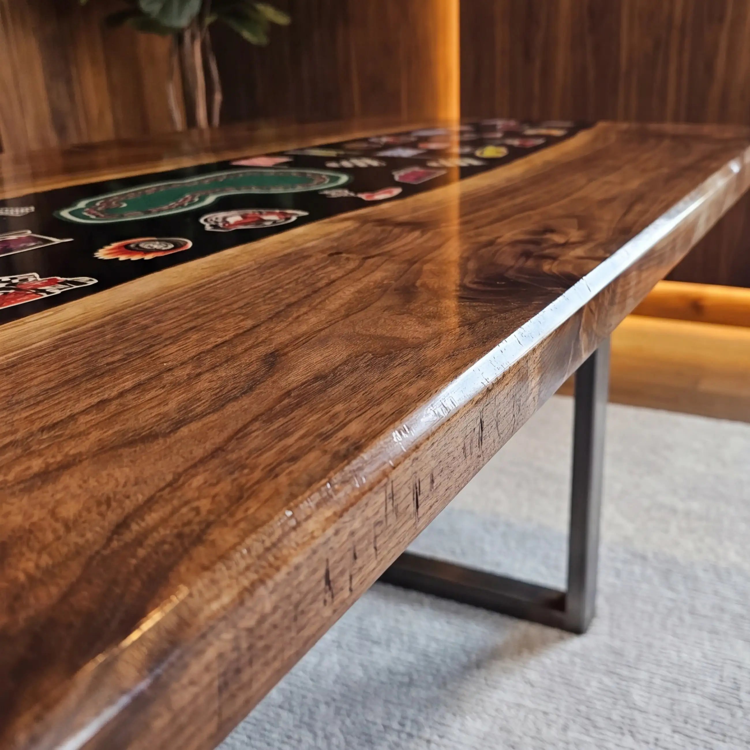 Custom Walnut and Embedded Motorsport Theme Resin “Grand Prix” Series Desk RD-37