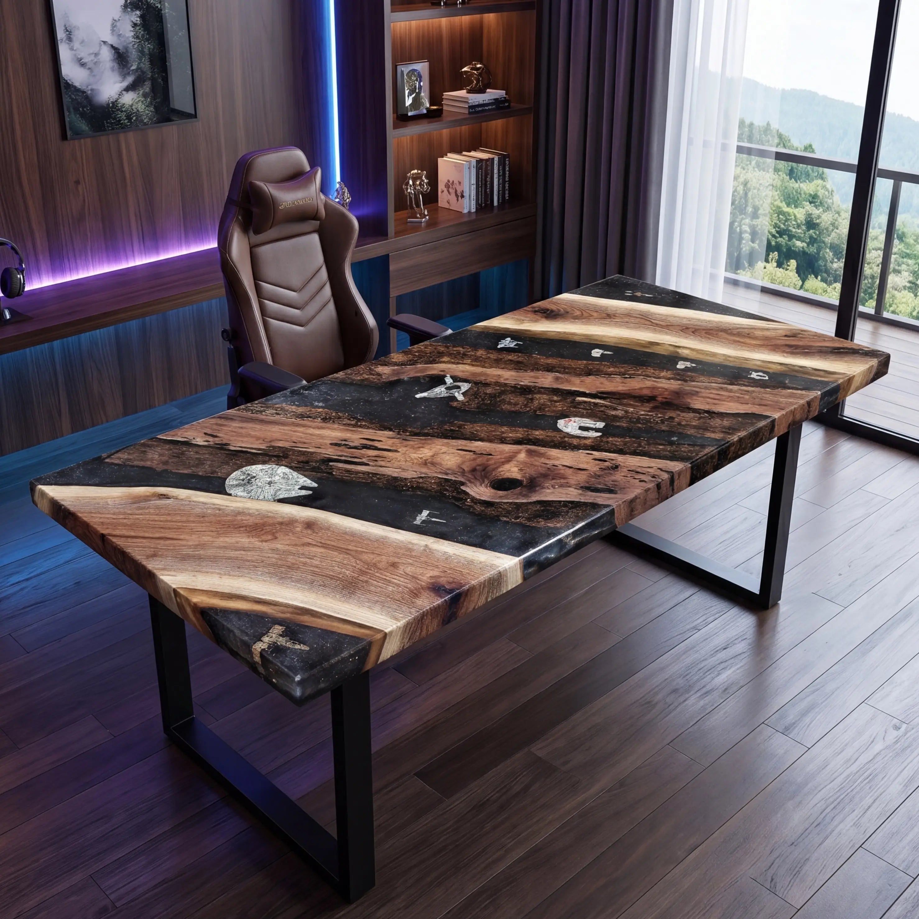 Custom Walnut and Embedded Sci-Fi Theme Resin “Hyperspace” Series Desk RD-33