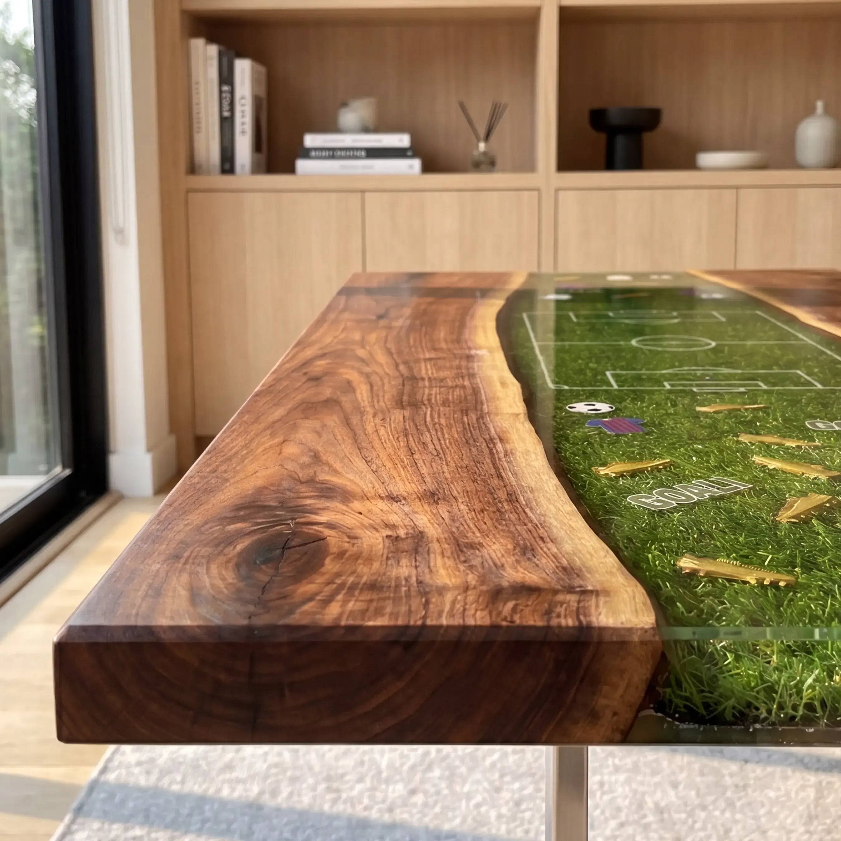 Custom Walnut and Embedded Soccer Field Resin “Stadium” Series Desk RD-17