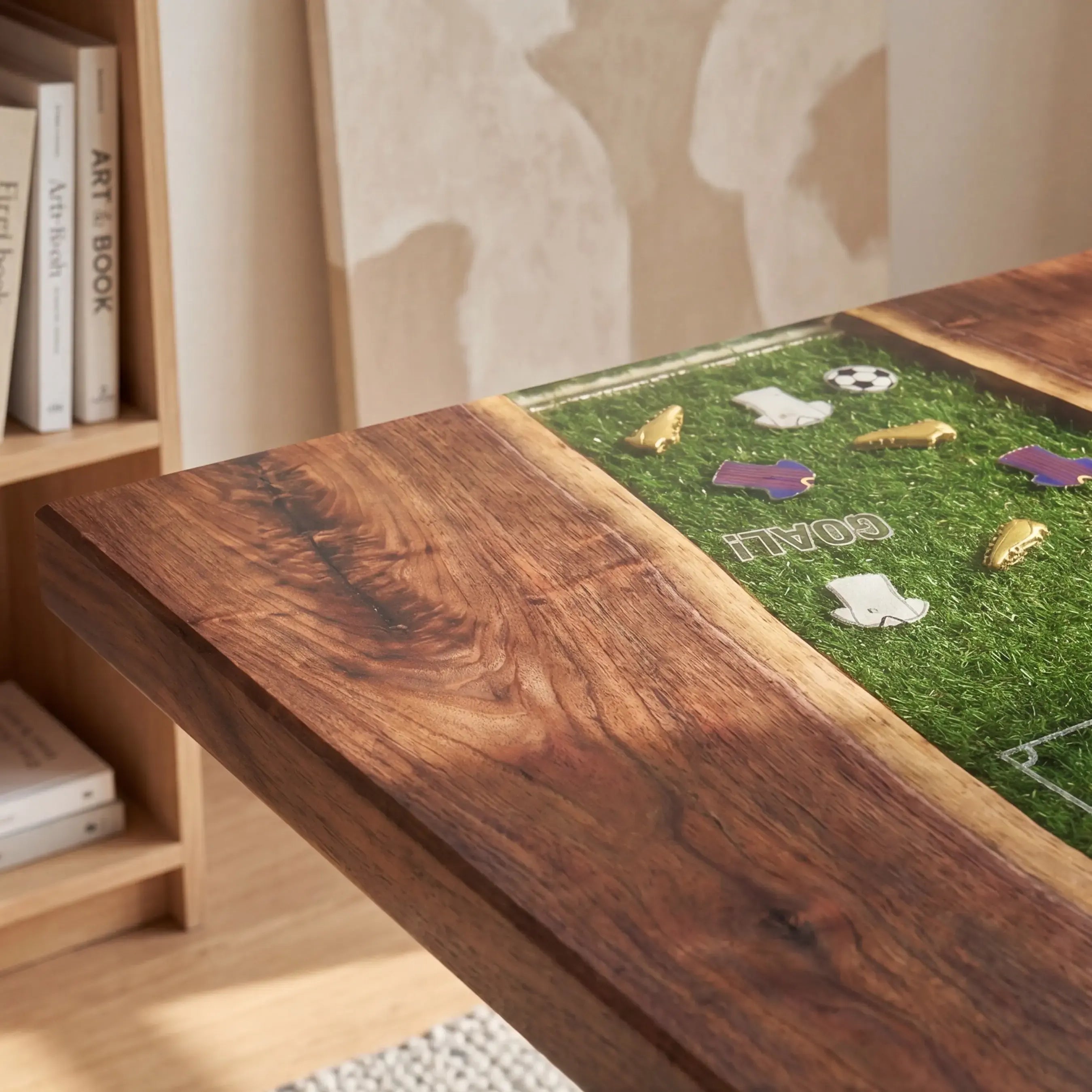 Custom Walnut and Embedded Soccer Field Resin “Stadium” Series Desk RD-17