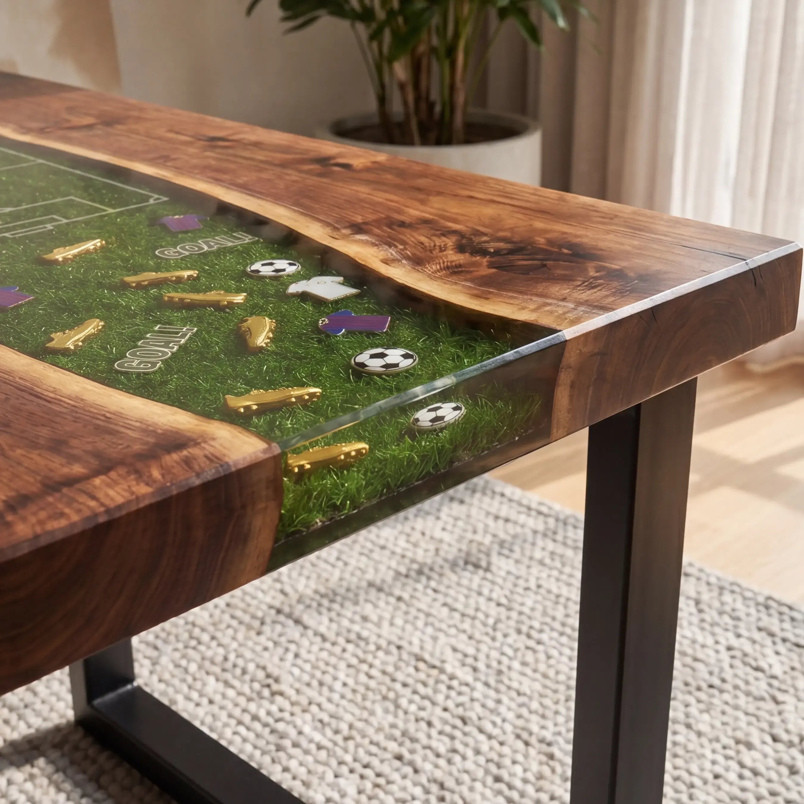 Custom Walnut and Embedded Soccer Field Resin “Stadium” Series Desk RD-17